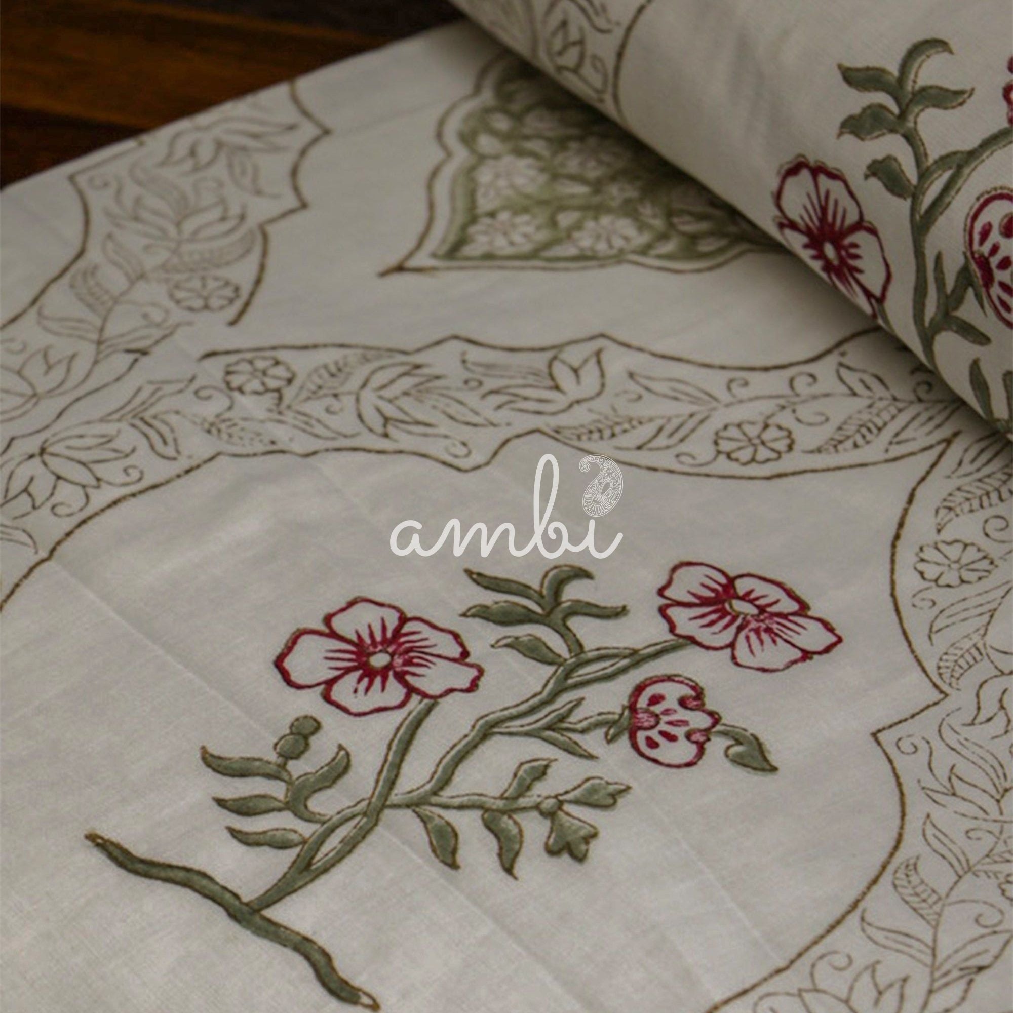 2026 Collection - Serene White Jaipuri Floral Mulmul Triple Layer Reversible Dohar (Single Bed, Pair of 2) - 60X90 Inches