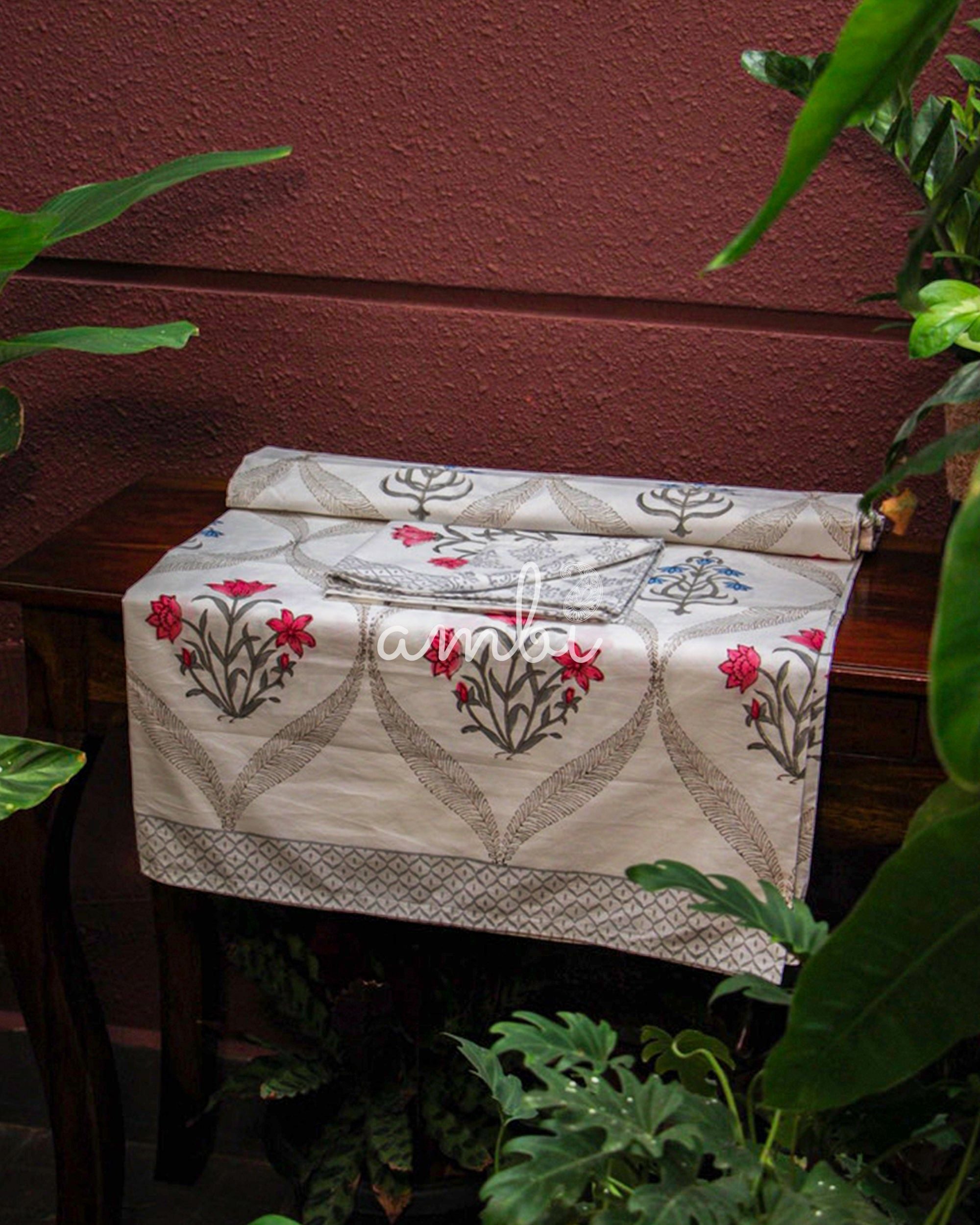 2026 Collection - Bed Sheet - Floral Jaipuri Hand Block Pure Cotton Parkhel Print Double Bedsheet with 2 Pillow Covers - 90X108 Inches