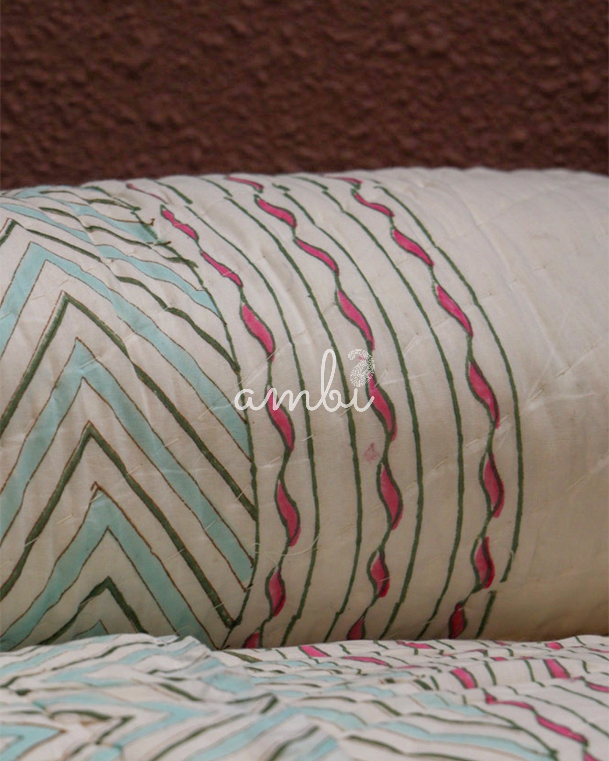 2026 Collection - Red Lily Hand Block Printed Jaipuri Rajai / Quilt- Double - 90X108 Inches