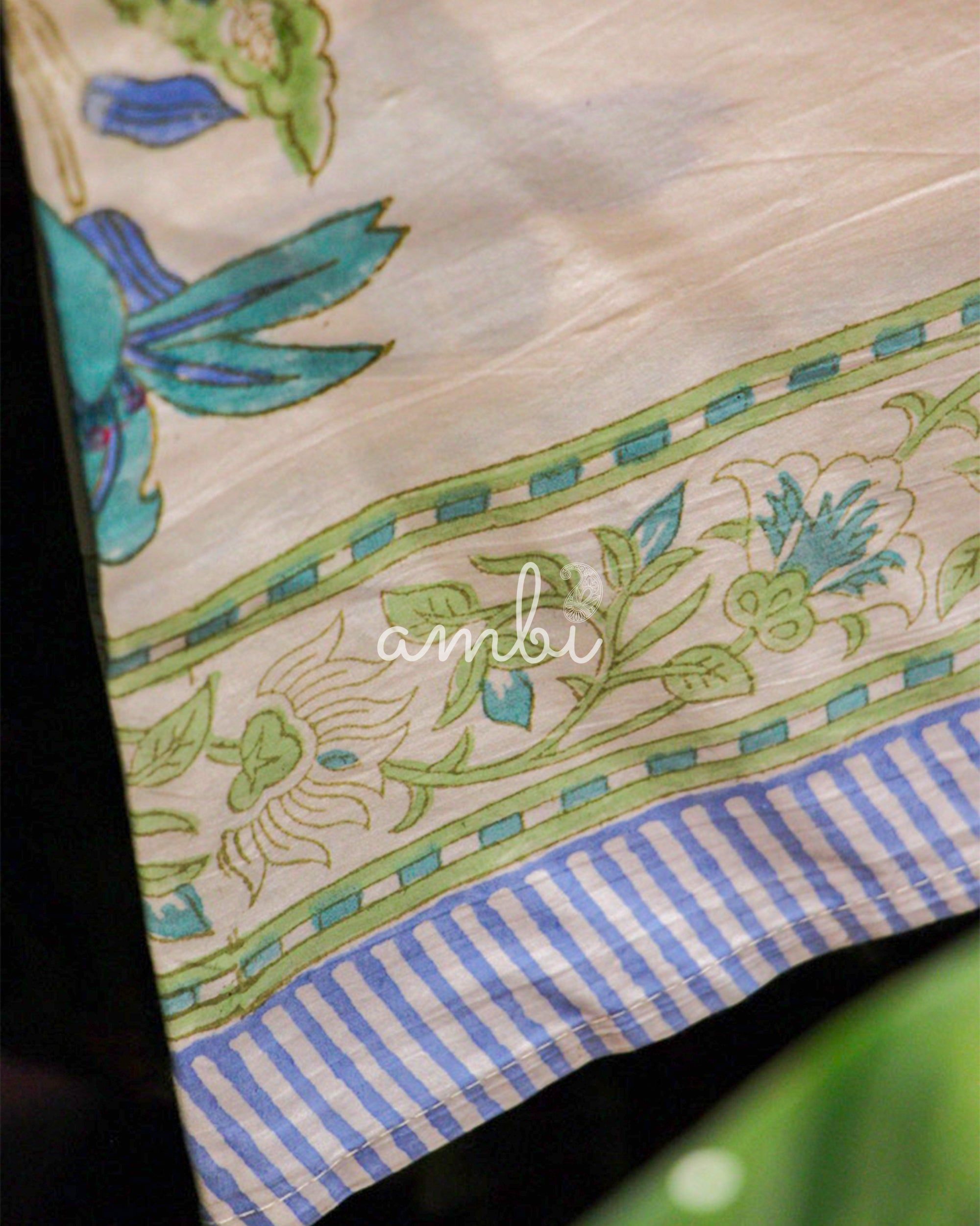 2026 Collection - Bed Sheet - Blue Blossom Jaipuri Hand Block Pure Cotton Parkhel Print Double Bedsheet with 2 Pillow Covers - 90X108 Inches