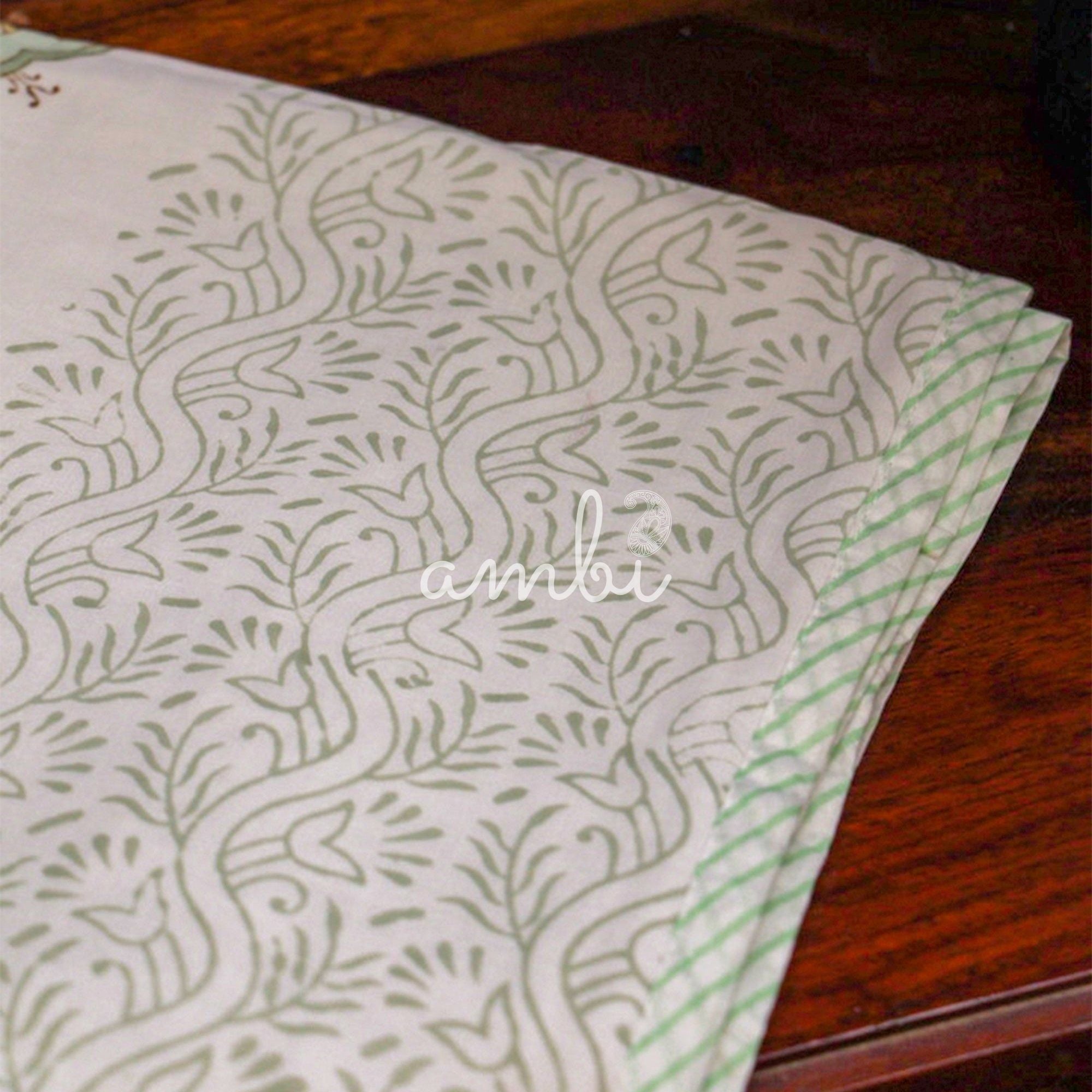 2026 Collection - Jaipuri Green Floral Mulmul Triple Layer Reversible Dohar (Double Bed) - 90X108 Inches