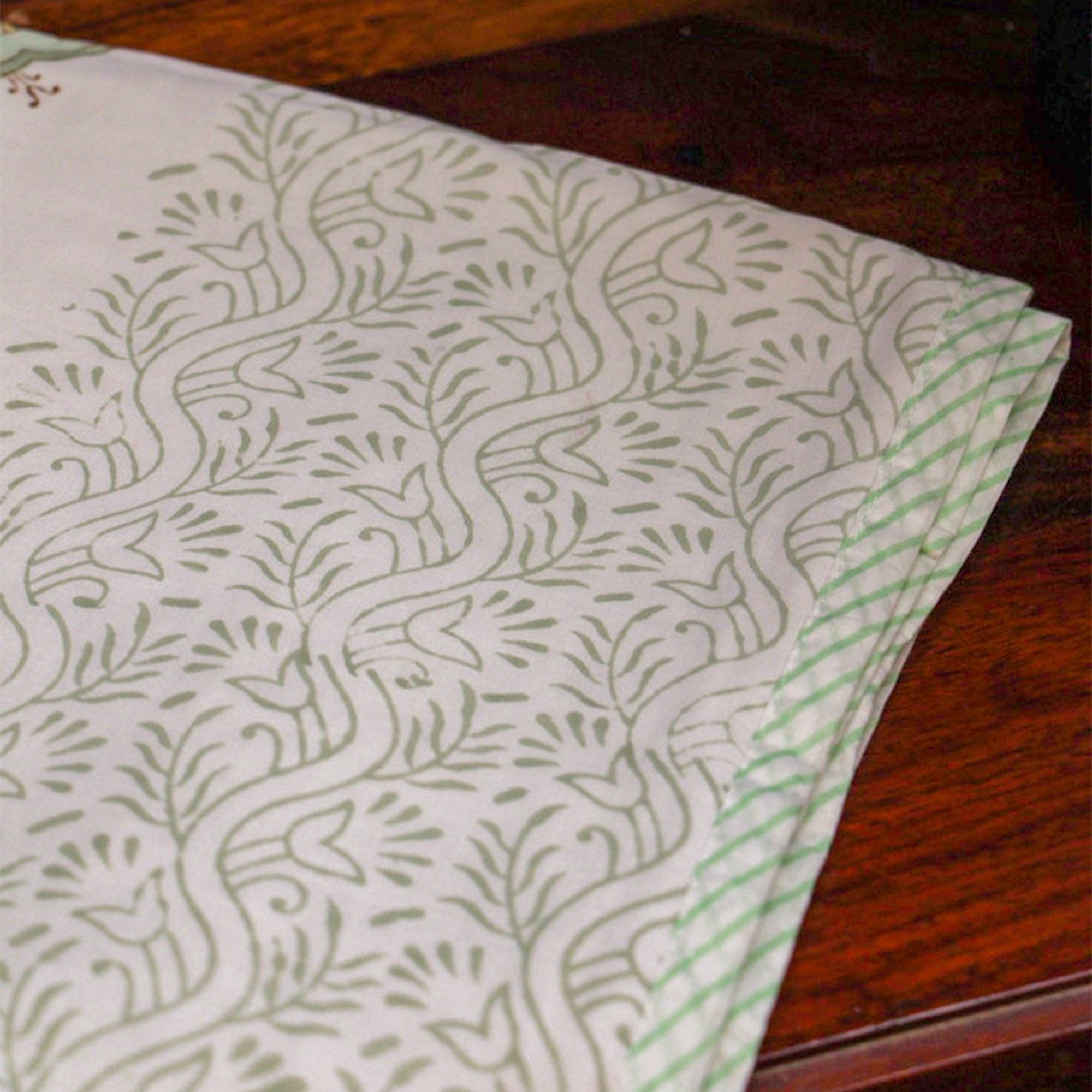 2026 Collection - Jaipuri Green Floral Mulmul Triple Layer Reversible Dohar (Double Bed) - 90X108 Inches
