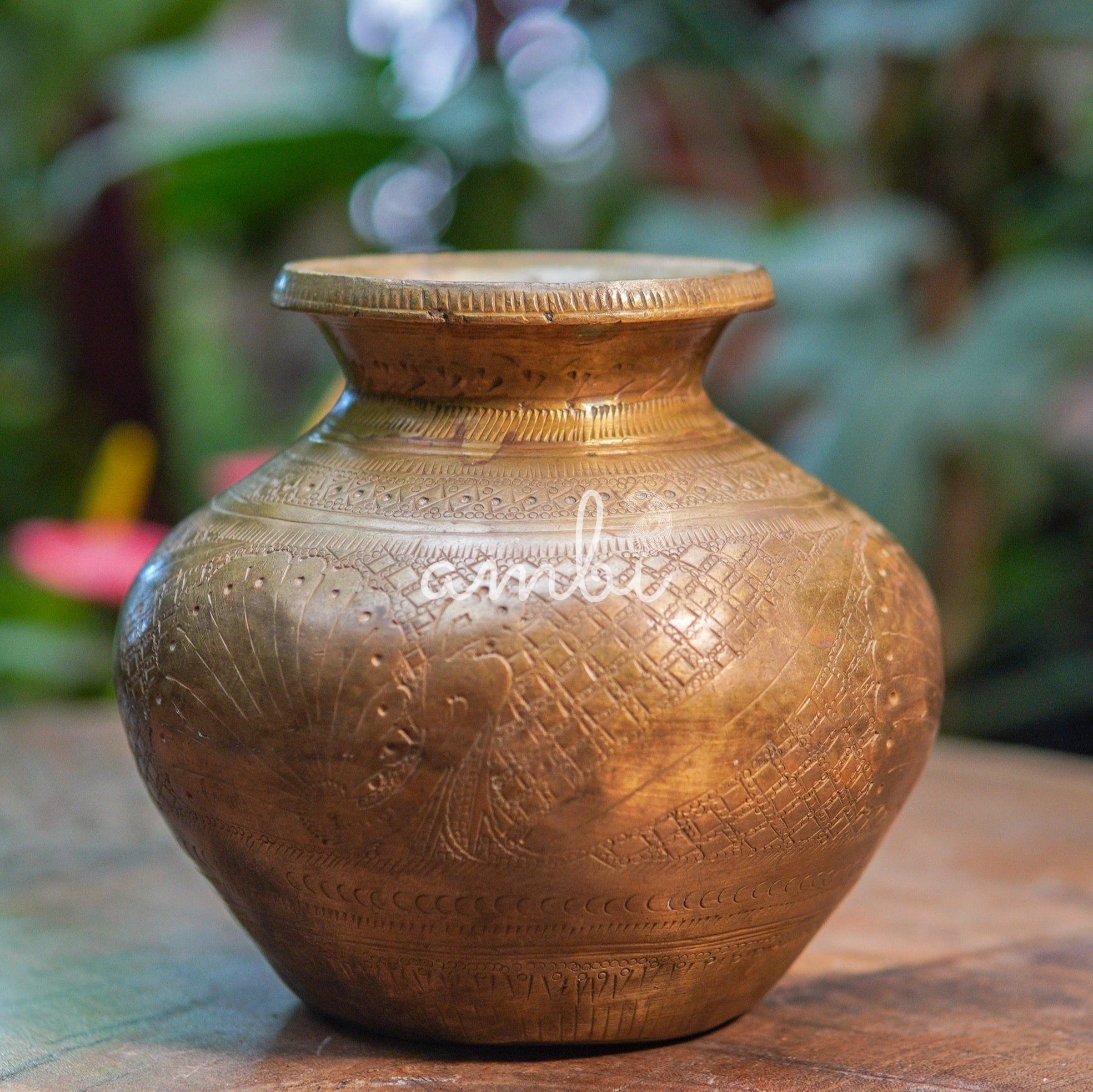 Handcrafted Vintage Brass Carved Lota