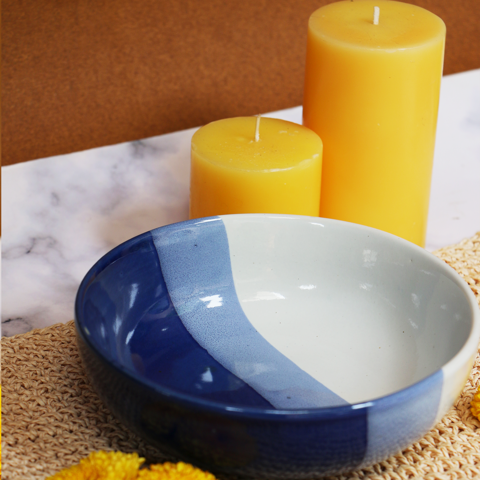 Ambi Handmade Blue Tri-Shade Salad Bowl 7 inch