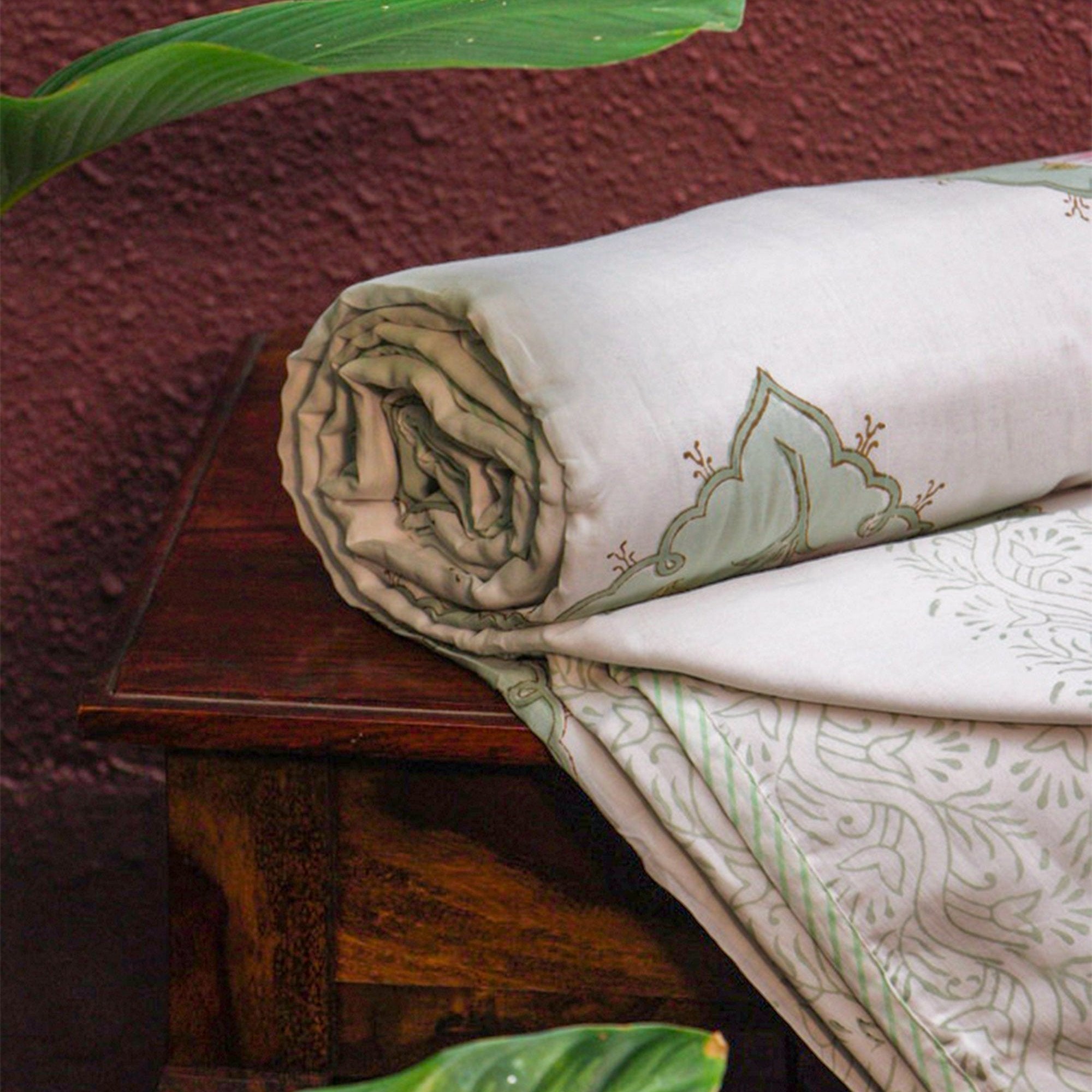 2026 Collection - Jaipuri Green Floral Mulmul Triple Layer Reversible Dohar (Double Bed) - 90X108 Inches