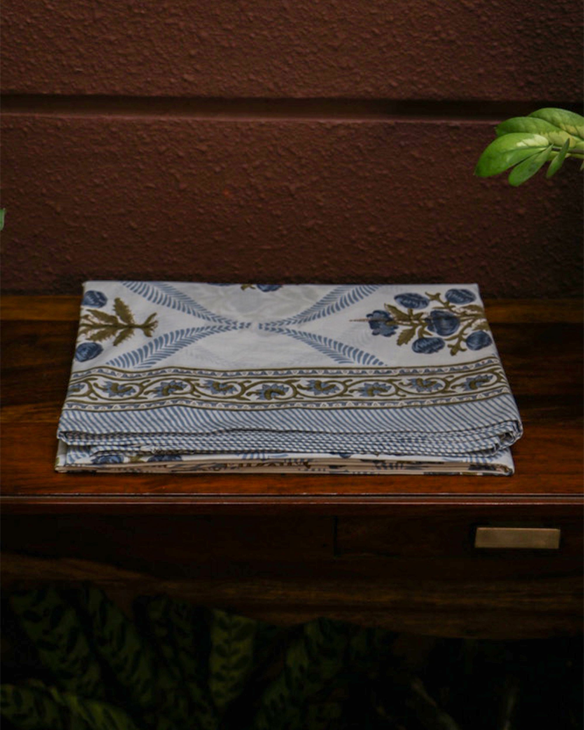 2026 Collection - Bed Sheet - Blue Blossom Jaipuri Hand Block Pure Cotton Parkhel Print Double Bedsheet with 2 Pillow Covers - 108X108 Inches