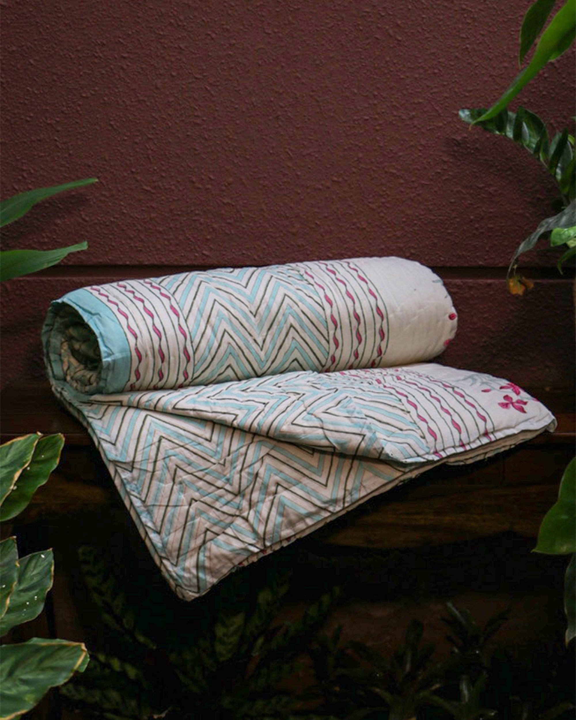 Diwali 2025 Collection - Red Lily Hand Block Printed Jaipuri Rajai / Quilt- Double - 90X108 Inches