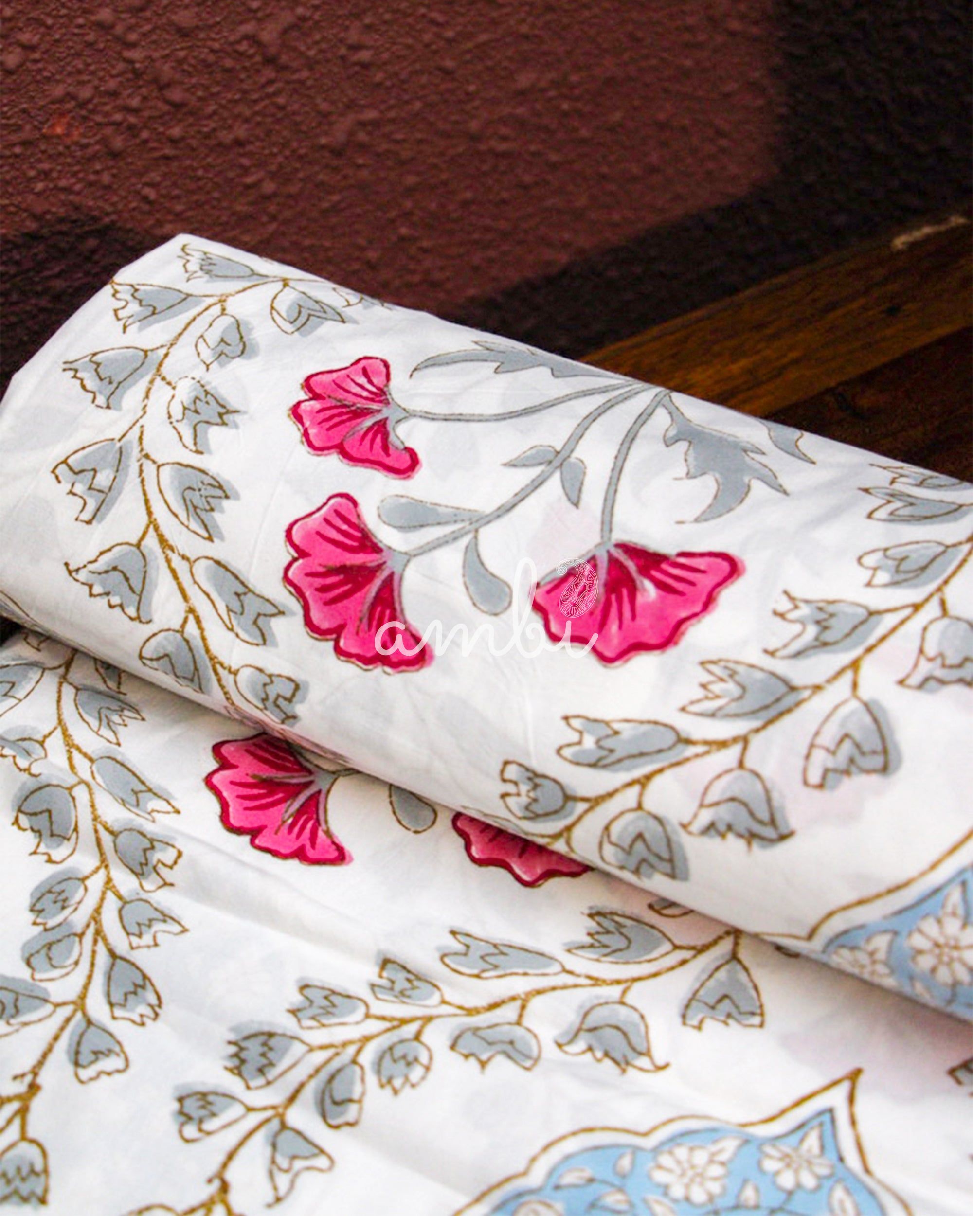 2026 Collection - Bed Sheet - Pink Pattern Jaipuri Hand Block Pure Cotton Parkhel Print Double Bedsheet with 2 Pillow Covers - 108X108 Inches