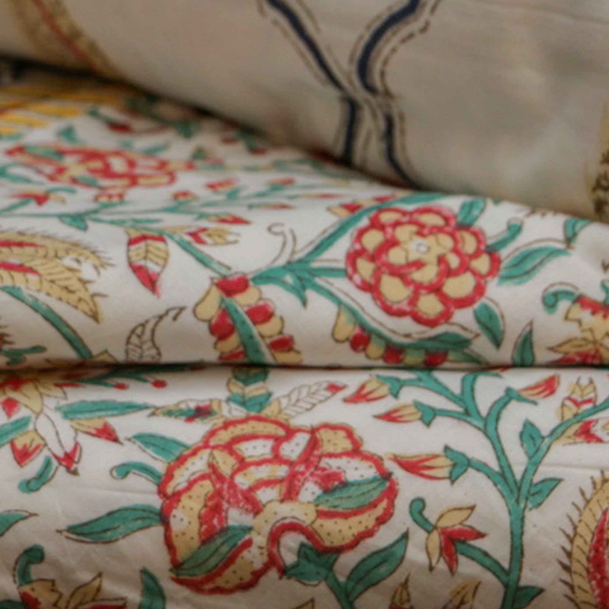 2026 Collection - Jaipuri White Multicolor Mulmul Triple Layer Reversible Dohar (Double Bed) - 90X108 Inches