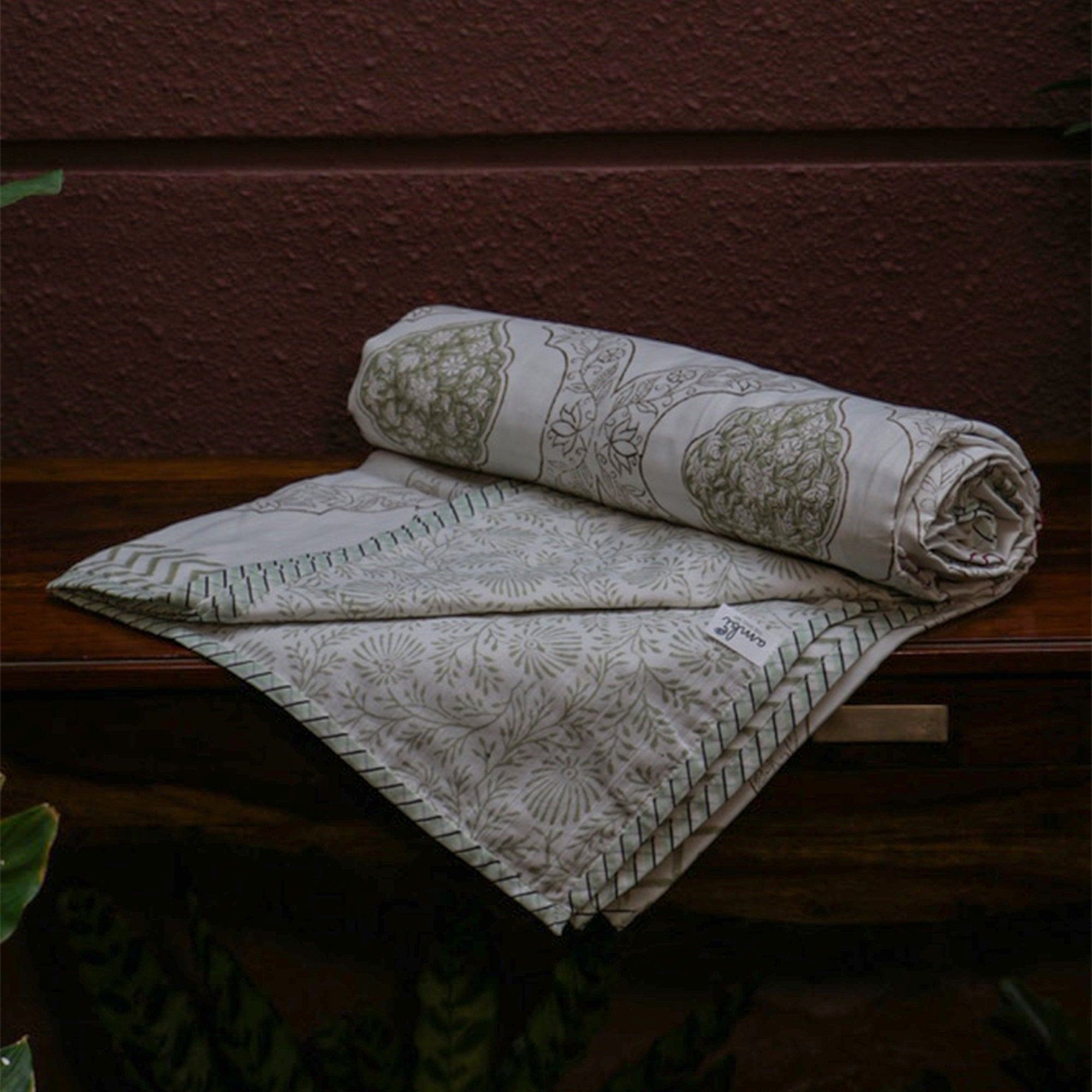 2026 Collection - Serene White Jaipuri Floral Mulmul Triple Layer Reversible Dohar (Single Bed, Pair of 2) - 60X90 Inches