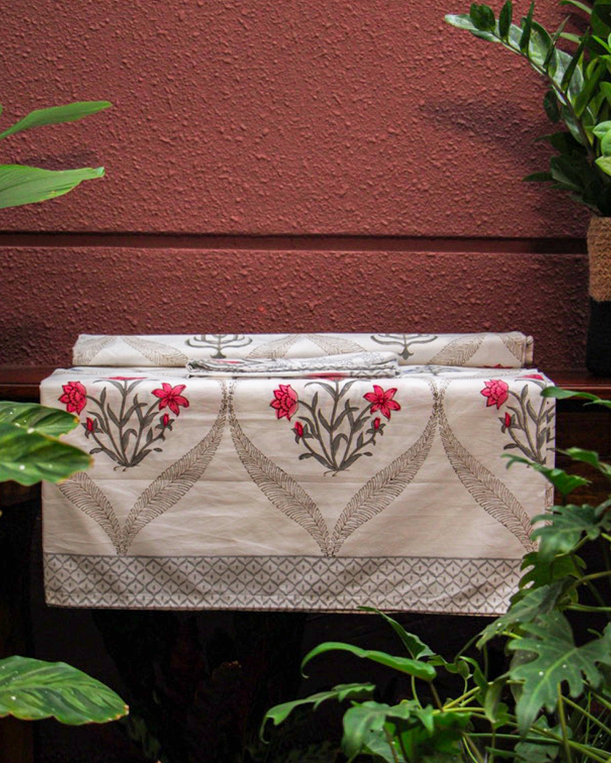 2025 Collection - Bed Sheet - Floral Jaipuri Hand Block Pure Cotton Parkhel Print Double Bedsheet with 2 Pillow Covers - 90X108 Inches