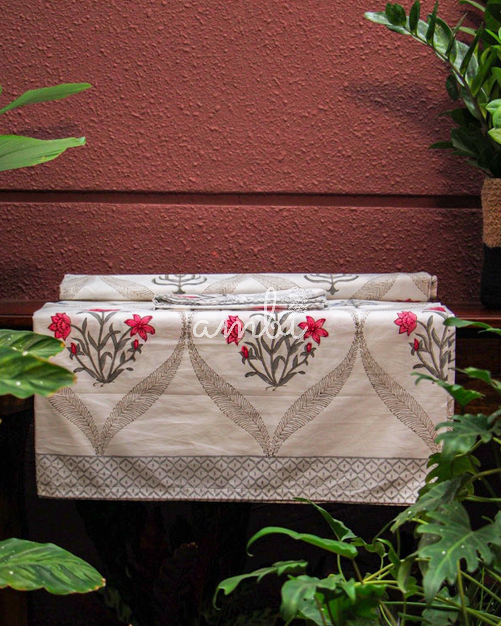 2026 Collection - Bed Sheet - Floral Jaipuri Hand Block Pure Cotton Parkhel Print Double Bedsheet with 2 Pillow Covers - 90X108 Inches