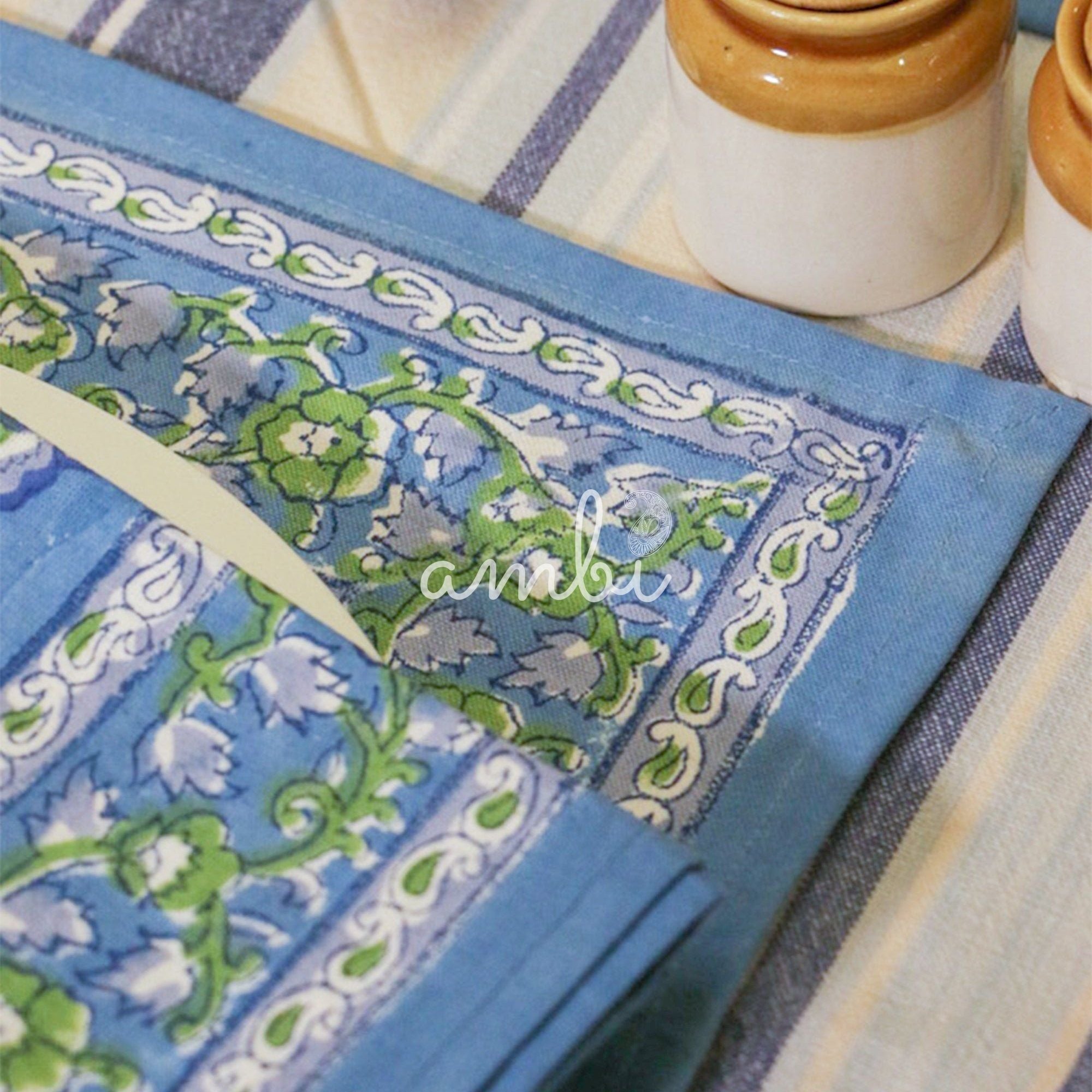 2026 Collection - Hand Block Printed 6 Table Mats + 6 Table Napkins + Runner