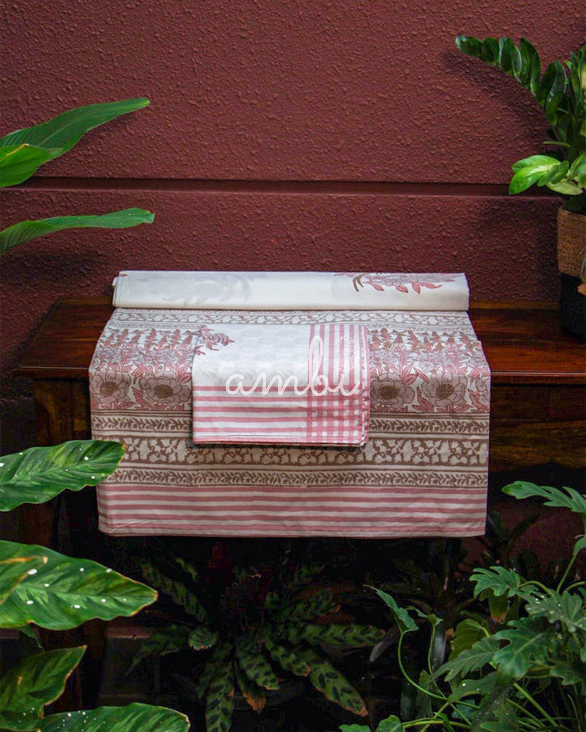 2026 Collection - Bed Sheet - Pink Parrot Jaipuri Hand Block Pure Cotton Parkhel Print Double Bedsheet with 2 Pillow Covers - 90X108 Inches