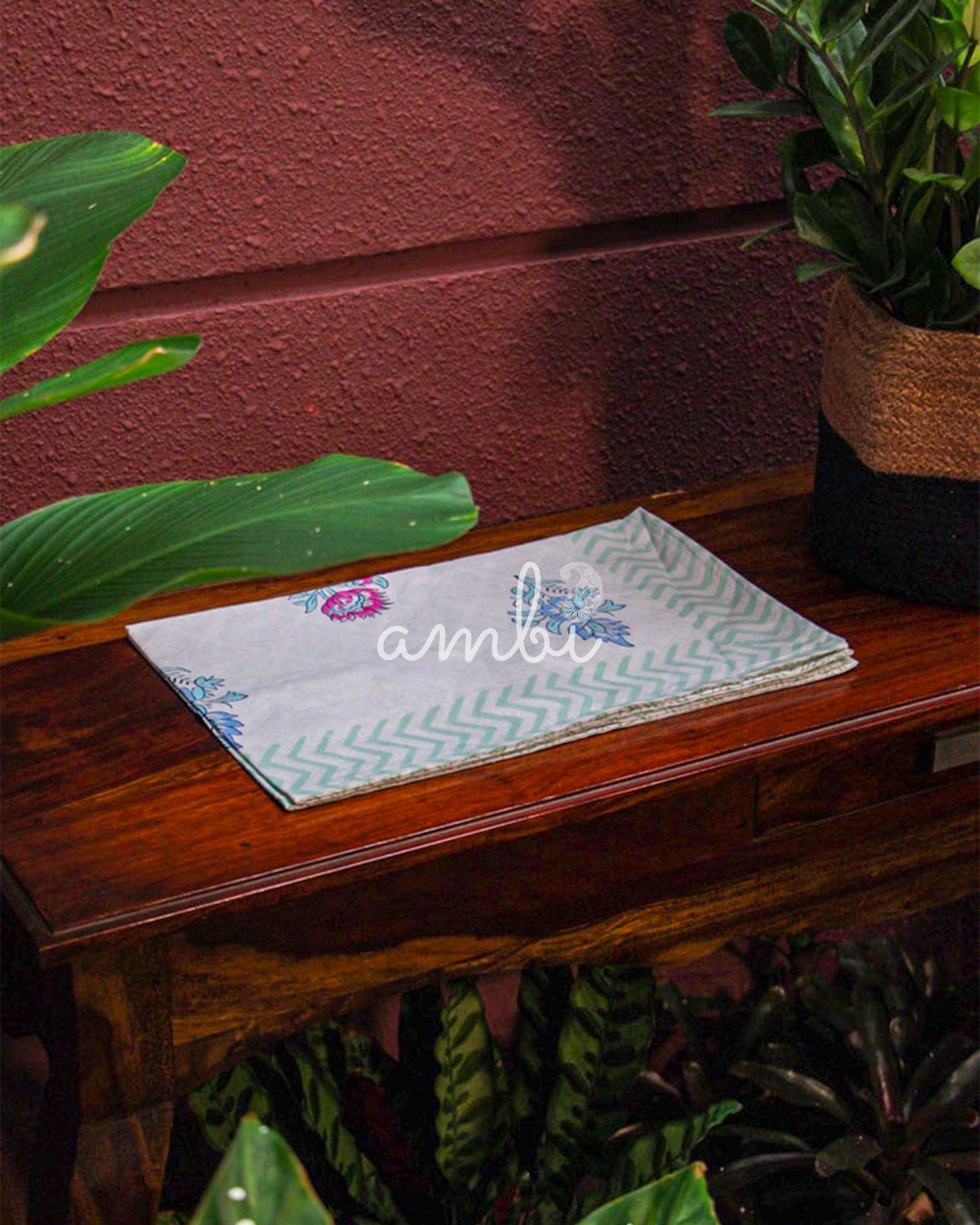 2026 Collection - Bedsheet - Pink Blossom Jaipuri Hand Block Pure Cotton Parkhel Print Double Bedsheet with 2 Pillow Covers - 108X108 Inches