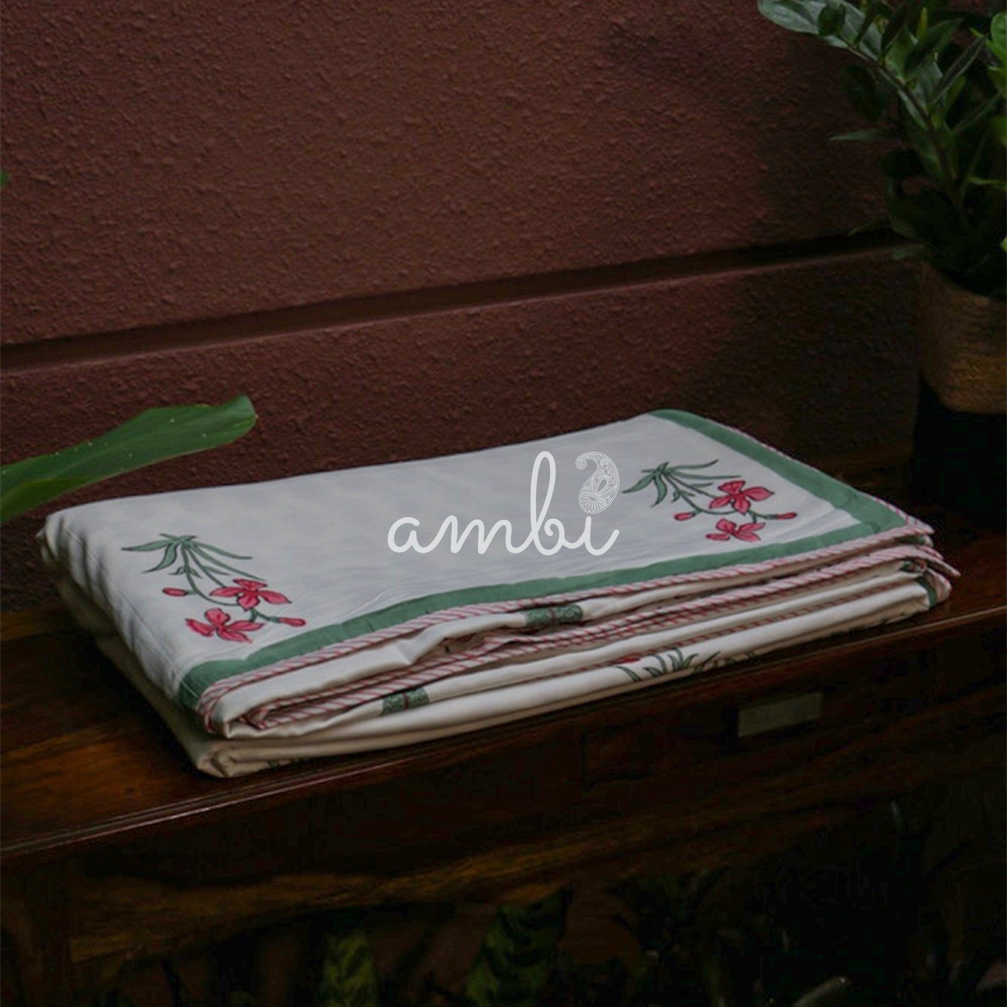 2026 Collection - Jaipuri Pink Motif Floral Mulmul Triple Layer Reversible Dohar (Double Bed) - 90X108 Inches