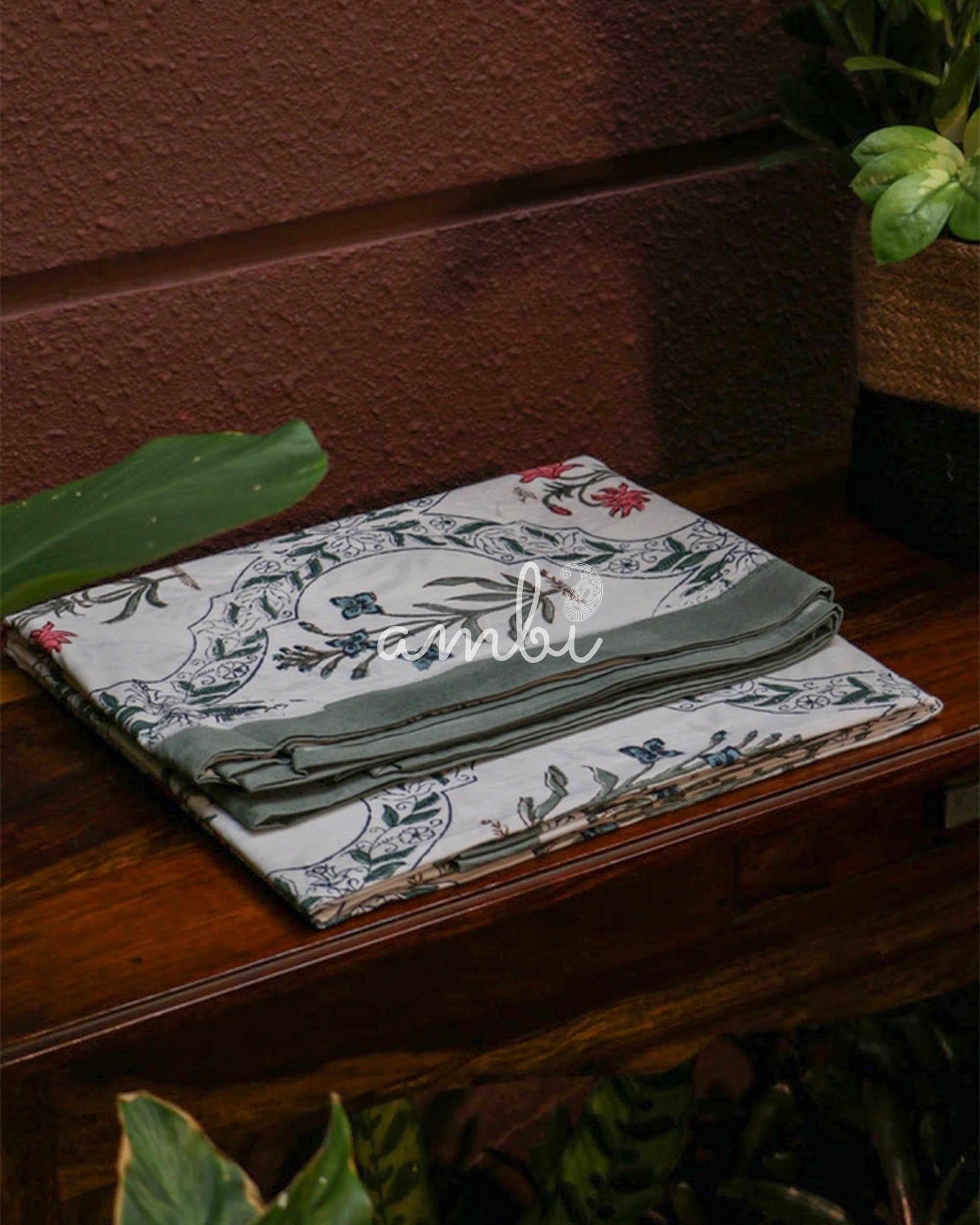 2026 Collection - Bed Sheet - Hand Block Printed Floral Bedsheet (Double) with two Pillow Covers - 90X108 Inches