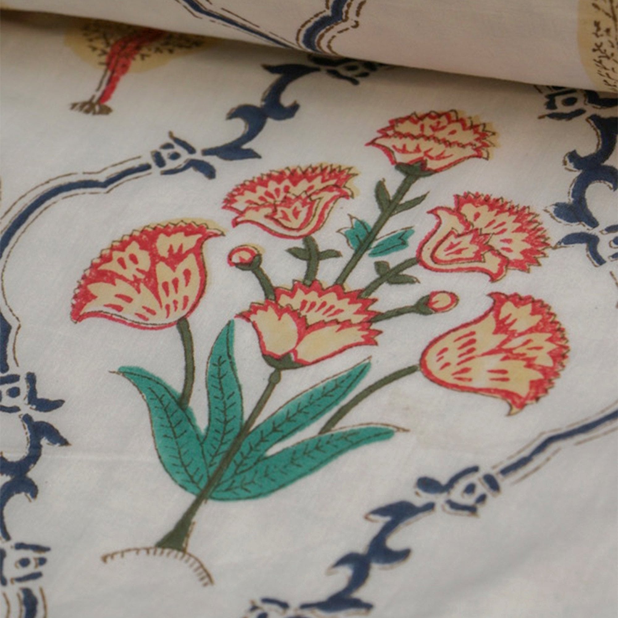 2026 Collection - Jaipuri White Multicolor Mulmul Triple Layer Reversible Dohar (Double Bed) - 90X108 Inches