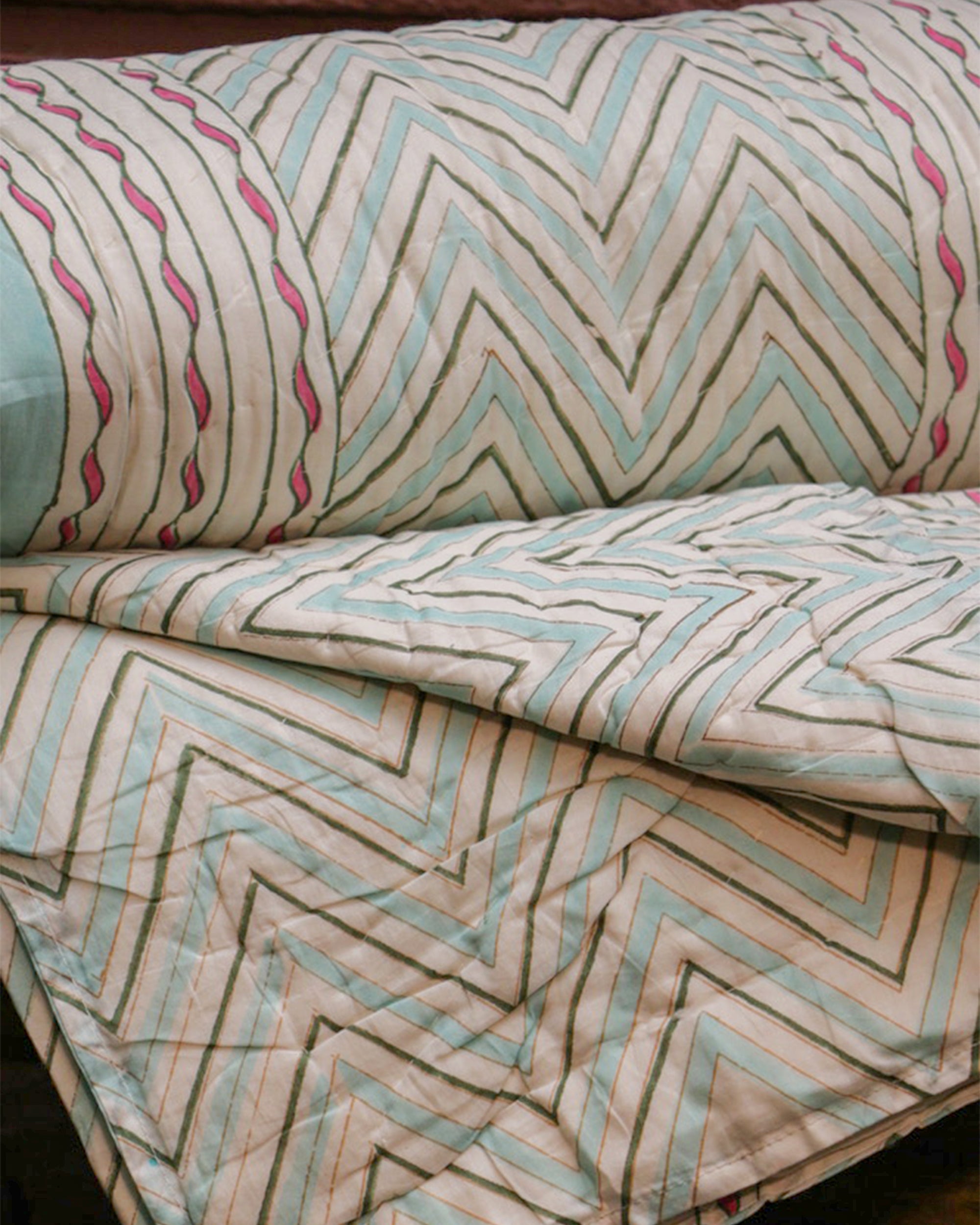 Diwali 2025 Collection - Red Lily Hand Block Printed Jaipuri Rajai / Quilt- Double - 90X108 Inches