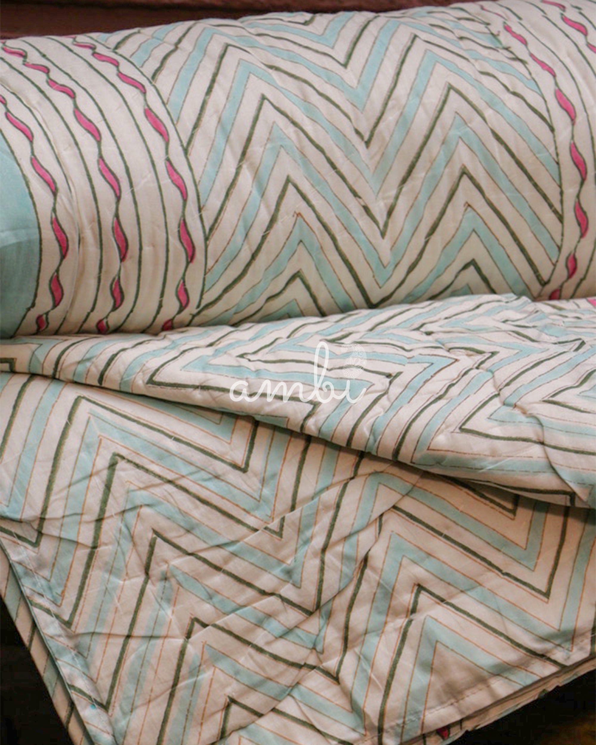 2026 Collection - Red Lily Hand Block Printed Jaipuri Rajai / Quilt- Double - 90X108 Inches