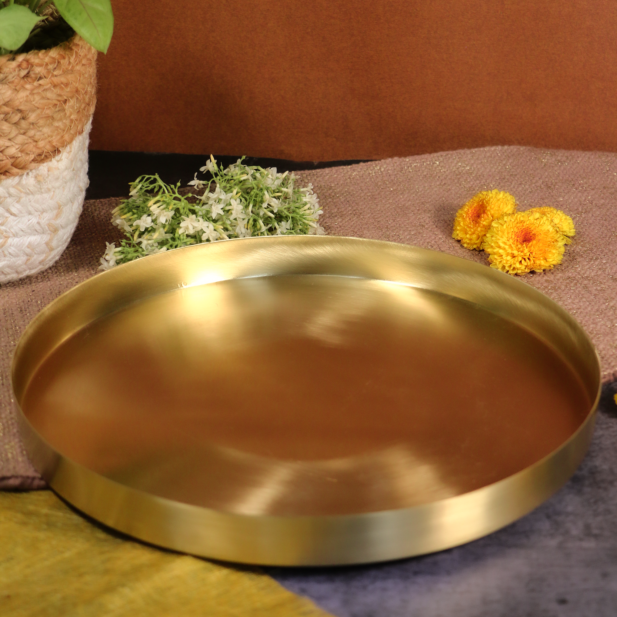 Brass Super Value Thali Set - Set of 6 pieces - Matt Finish