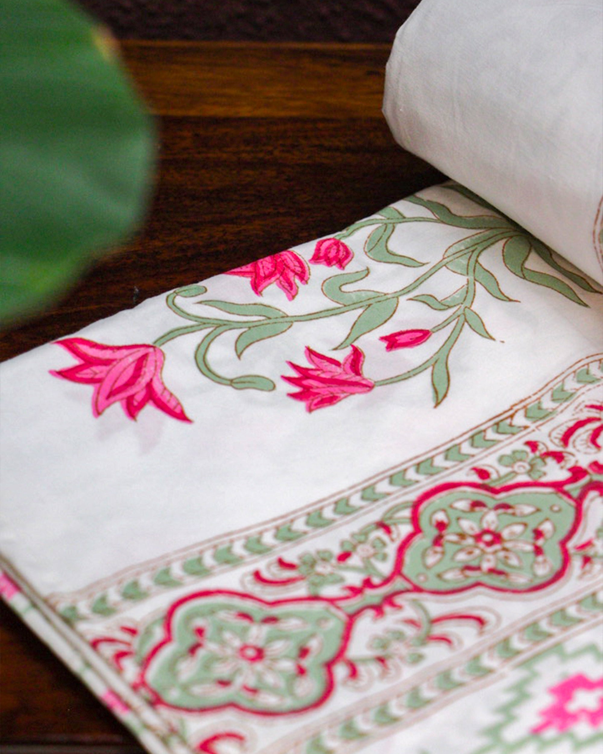 2026 Collection - Bed Sheet - Pink Pattern Jaipuri Hand Block Pure Cotton Parkhel Print Double Bedsheet with 2 Pillow Covers - 108X108 Inches