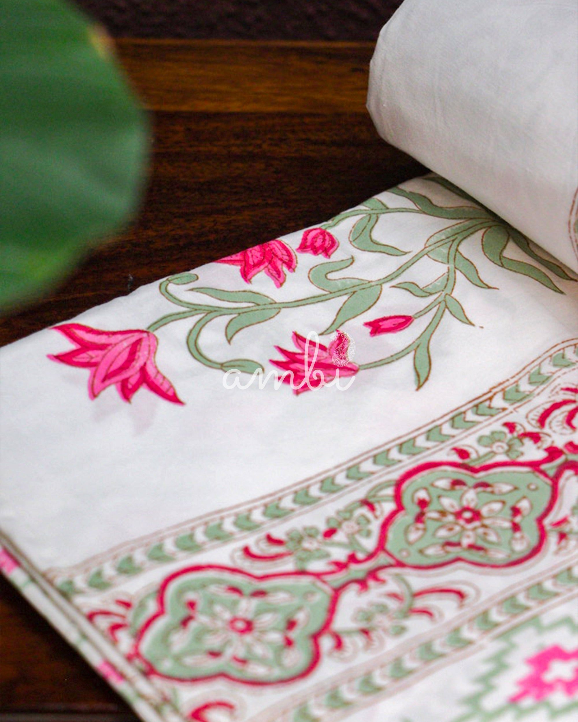 2026 Collection - Bed Sheet - Pink Pattern Jaipuri Hand Block Pure Cotton Parkhel Print Double Bedsheet with 2 Pillow Covers - 108X108 Inches