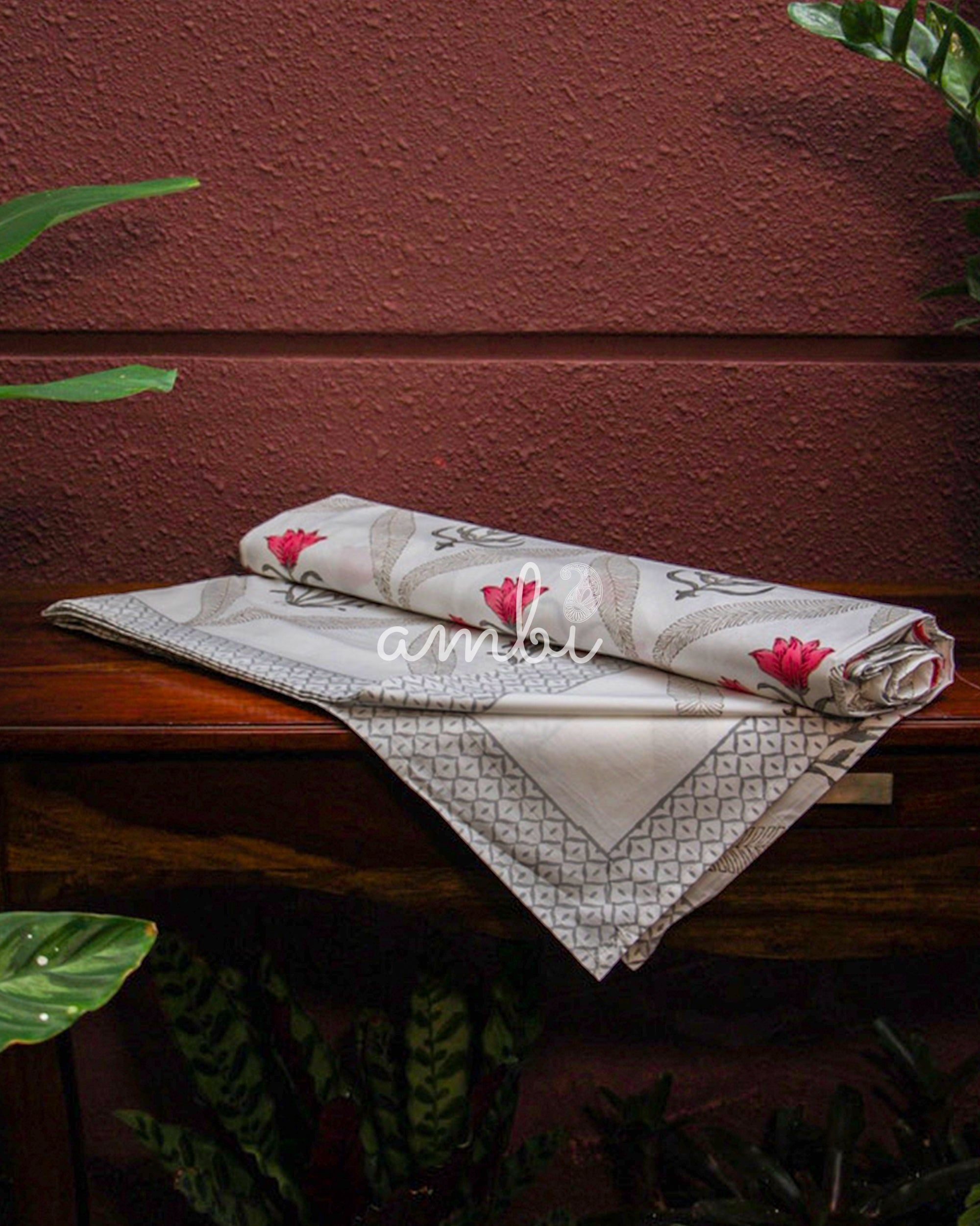 2026 Collection - Bed Sheet - Floral Jaipuri Hand Block Pure Cotton Parkhel Print Double Bedsheet with 2 Pillow Covers - 90X108 Inches