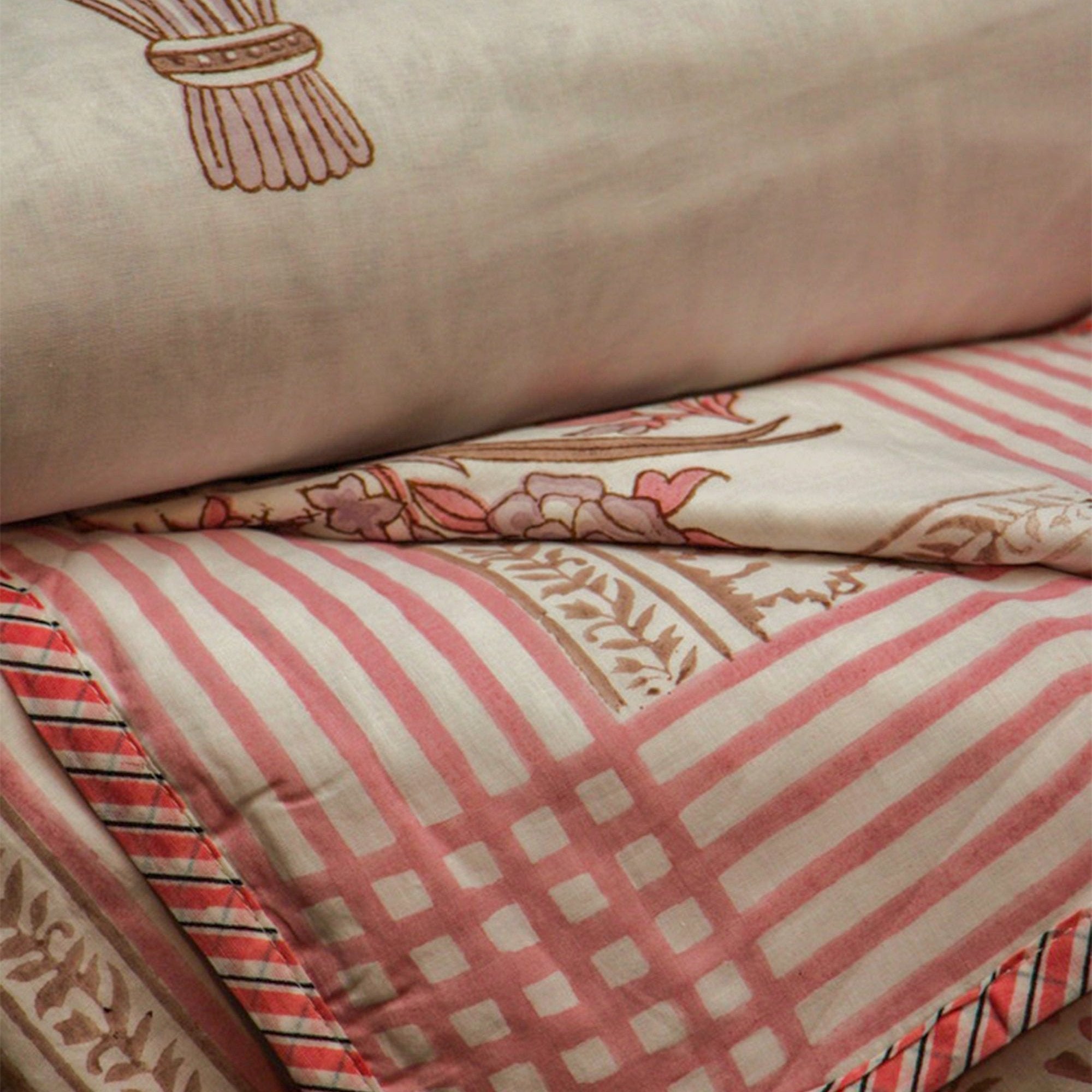 2026 Collection - Jaipuri Pink Parrot Mulmul Triple Layer Reversible Dohar (Double Bed) - 90X108 Inches