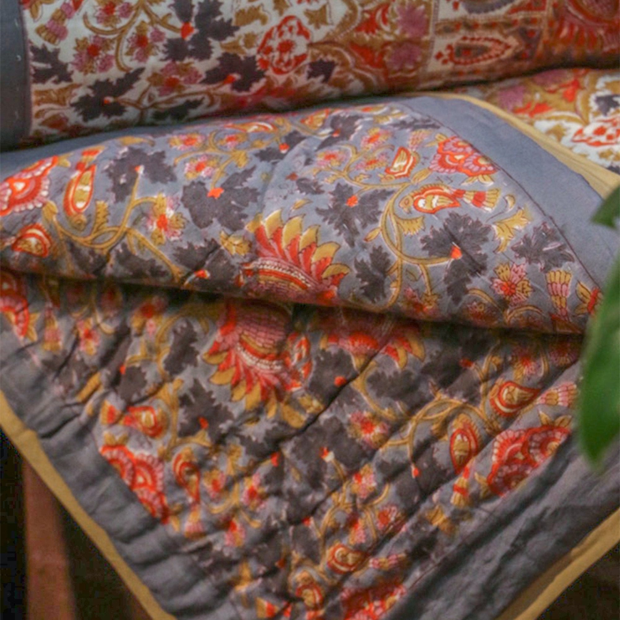 2026 Collection - Pink & Light Blue Hand Block Printed Jaipuri Rajai / Quilt- Double - 90X108 Inches