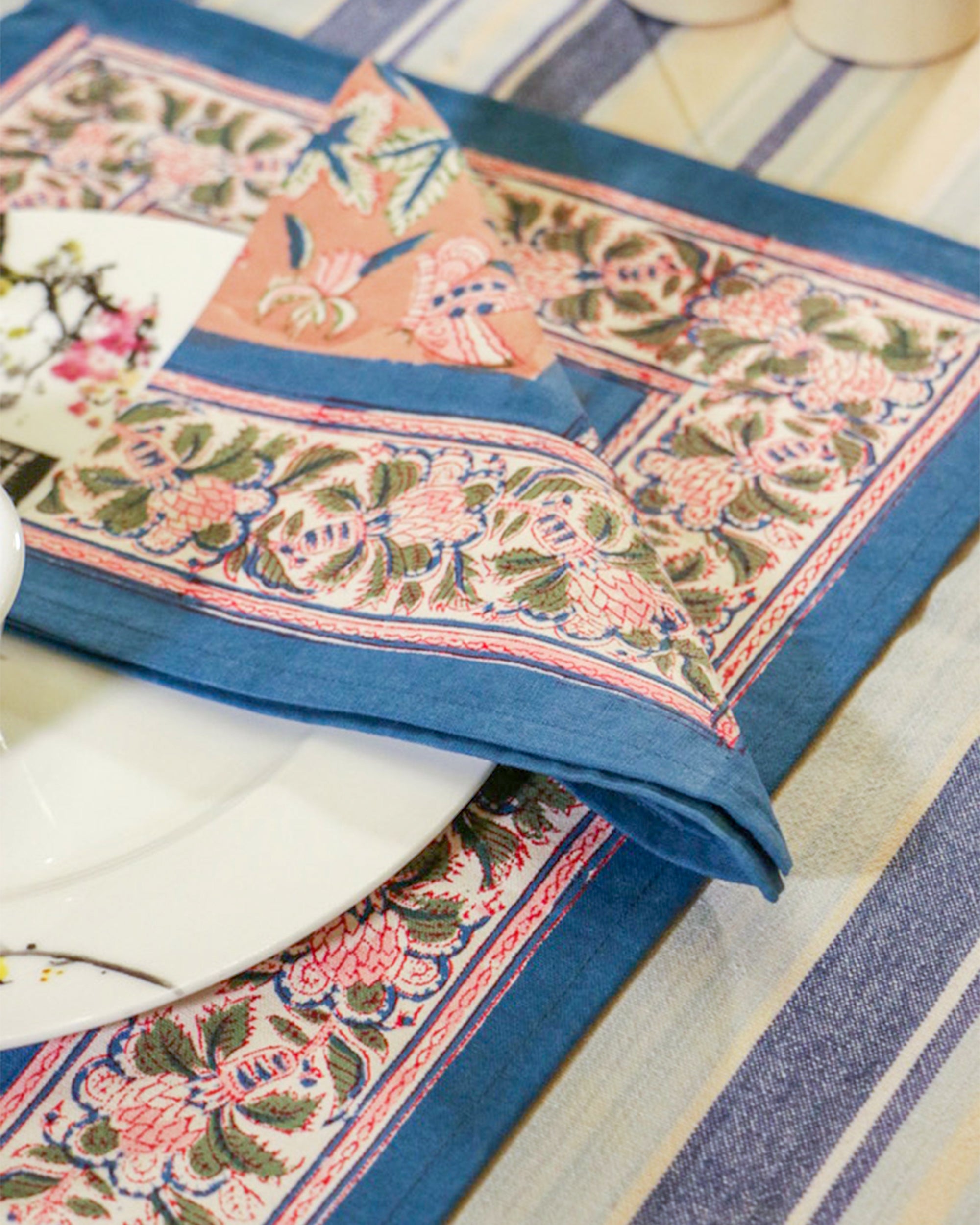 Diwali 2025 Hand Block Printed 6 Table Mats + 6 Table Napkins