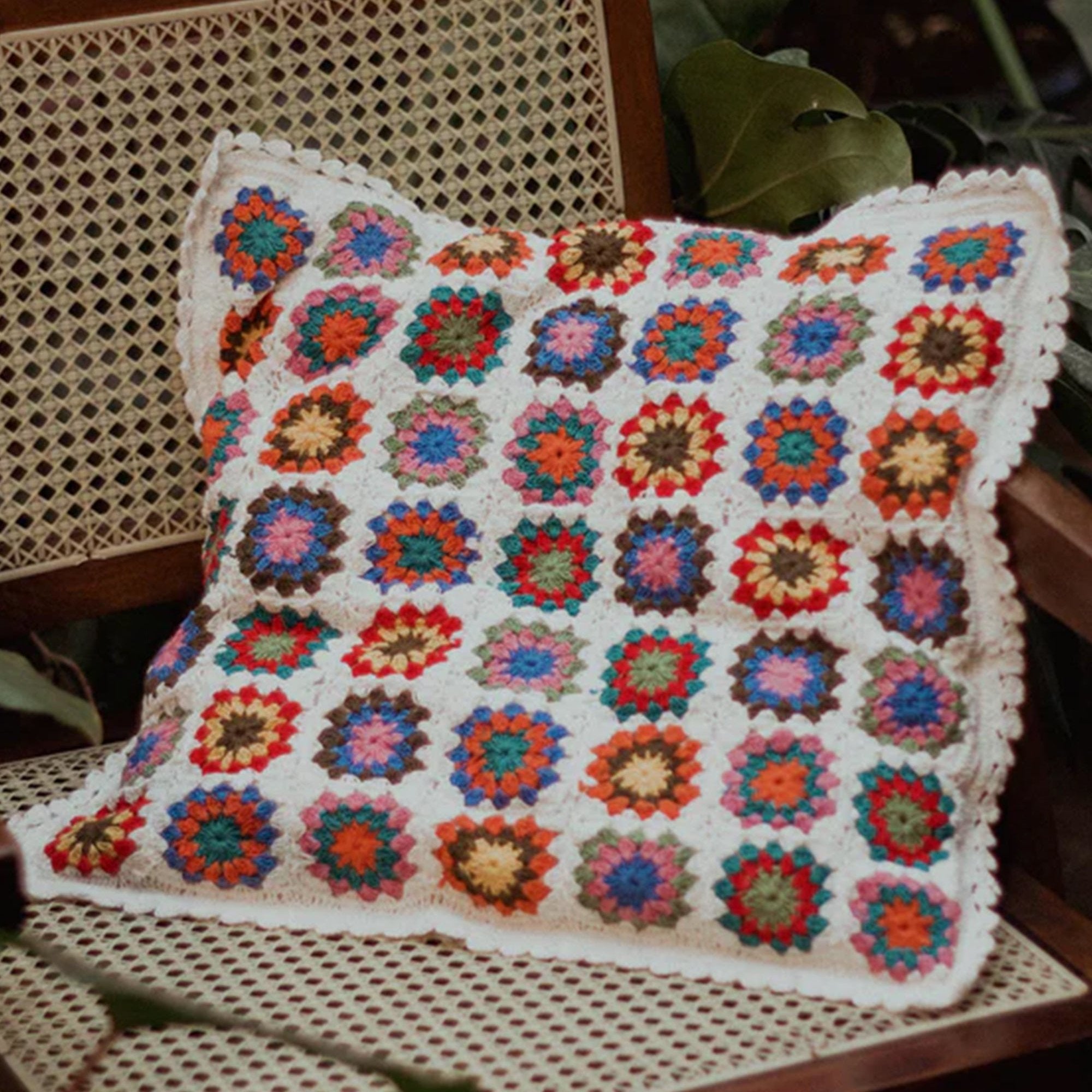 Diwali 2025 Hand-Embroidered Circle Pattern Crochet Cushion Cover - 16 X 16 inches - Set of 3