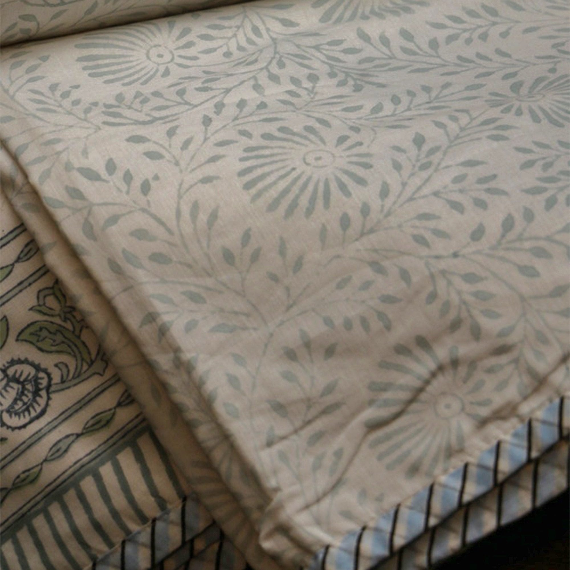 Diwali 2025 Light Blue Jaipuri Floral Mulmul Triple Layer Reversible Dohar (Single Bed, Pair of 2) - 60X90 Inches