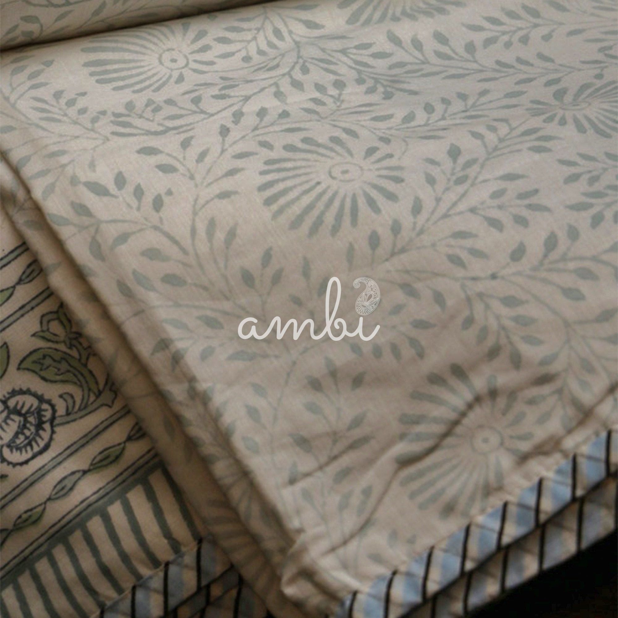 2026 Collection - Light Blue Jaipuri Floral Mulmul Triple Layer Reversible Dohar (Single Bed, Pair of 2) - 60X90 Inches