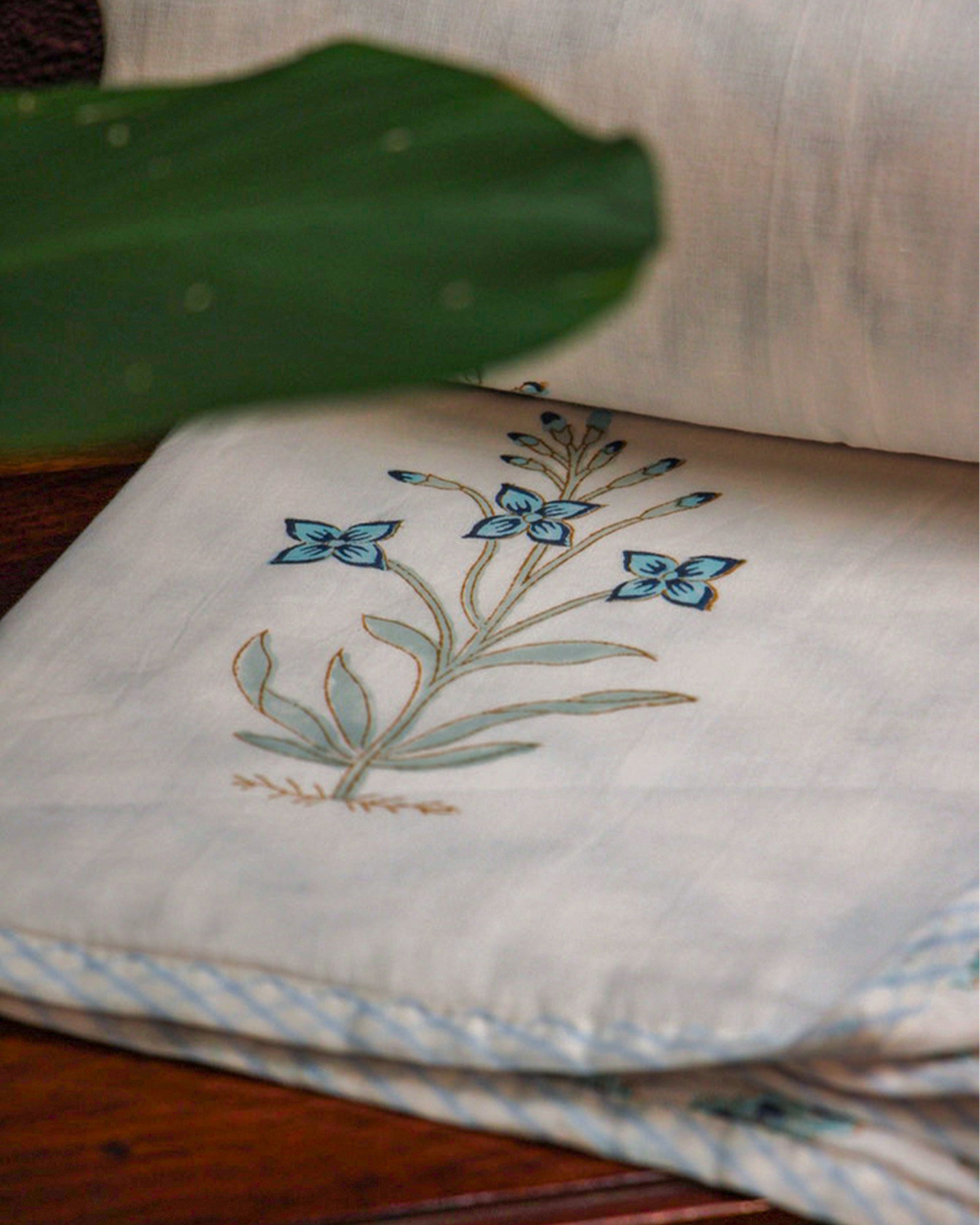 2026 Collection - Jaipuri Blue Floral Mulmul Triple Layer Reversible Dohar (Double Bed) - 90X108 Inches