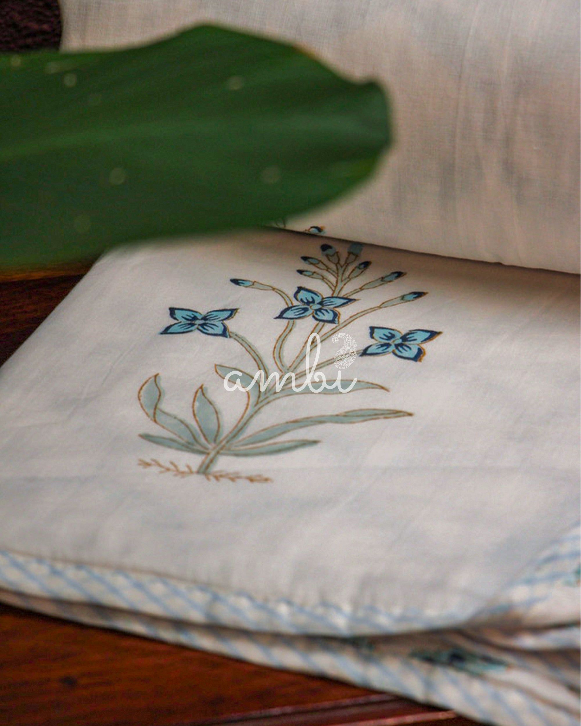 2026 Collection - Jaipuri Blue Floral Mulmul Triple Layer Reversible Dohar (Double Bed) - 90X108 Inches