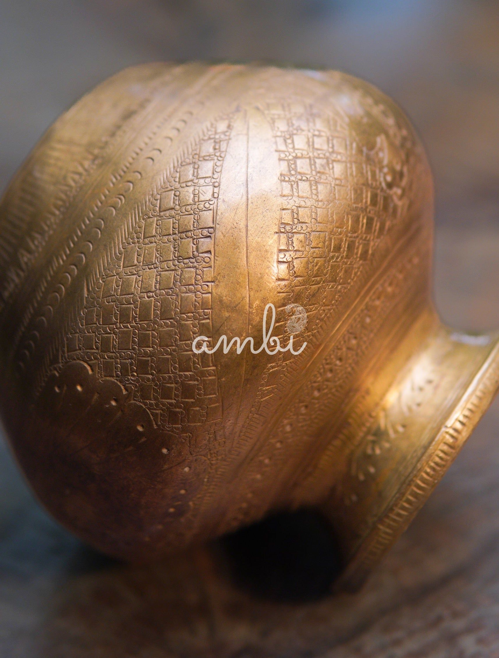 Handcrafted Vintage Brass Carved Lota