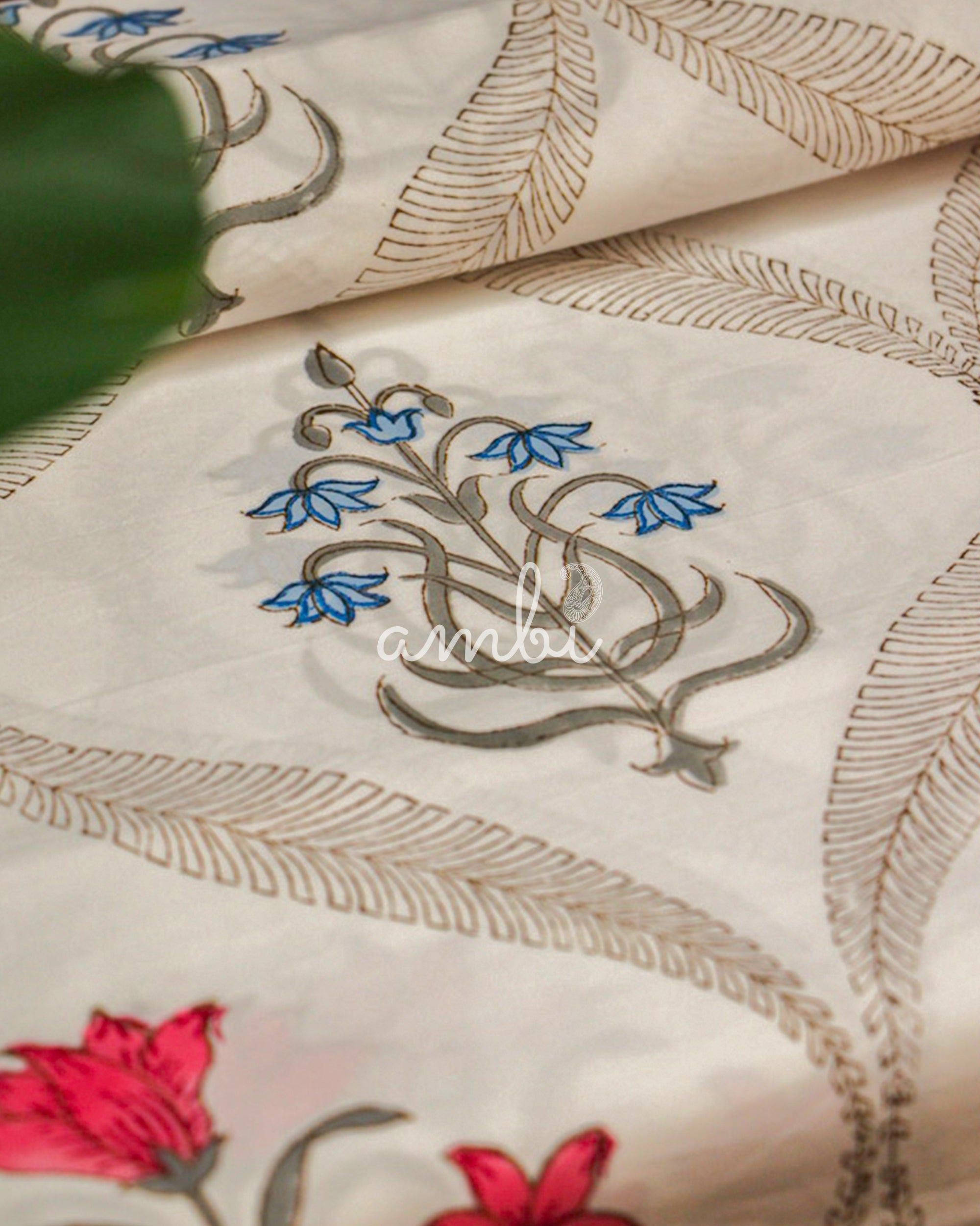 2026 Collection - Bed Sheet - Floral Jaipuri Hand Block Pure Cotton Parkhel Print Double Bedsheet with 2 Pillow Covers - 90X108 Inches