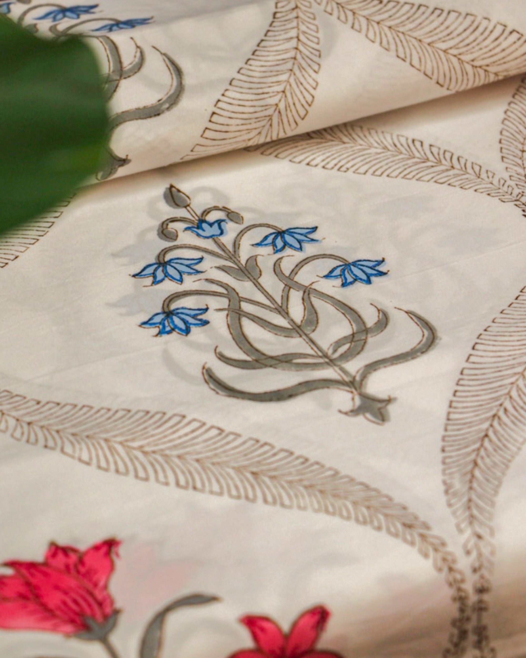 2026 Collection - Bed Sheet - Floral Jaipuri Hand Block Pure Cotton Parkhel Print Double Bedsheet with 2 Pillow Covers - 90X108 Inches