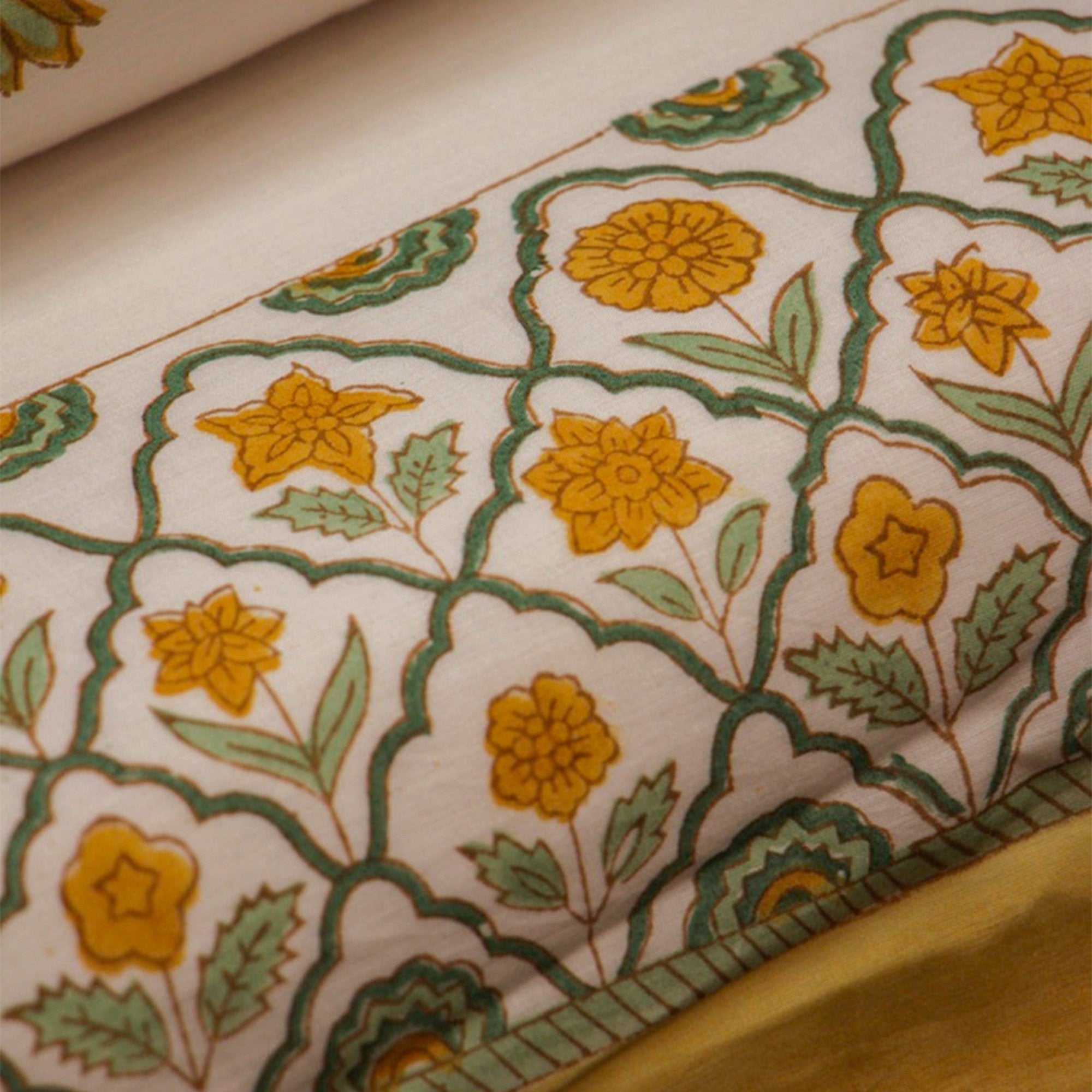 Diwali 2025 Collection - Jaipuri Yellow Floral Mulmul Triple Layer Reversible Dohar (Double Bed) - 90X108 Inches
