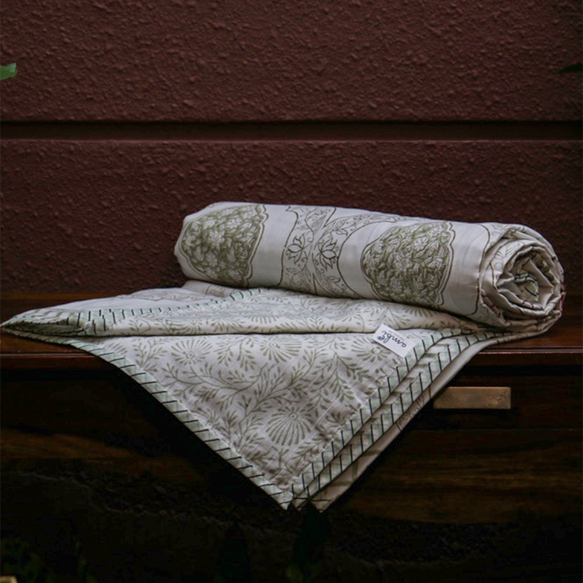 2026 Collection - Serene White Jaipuri Floral Mulmul Triple Layer Reversible Dohar (Single Bed, Pair of 2) - 60X90 Inches