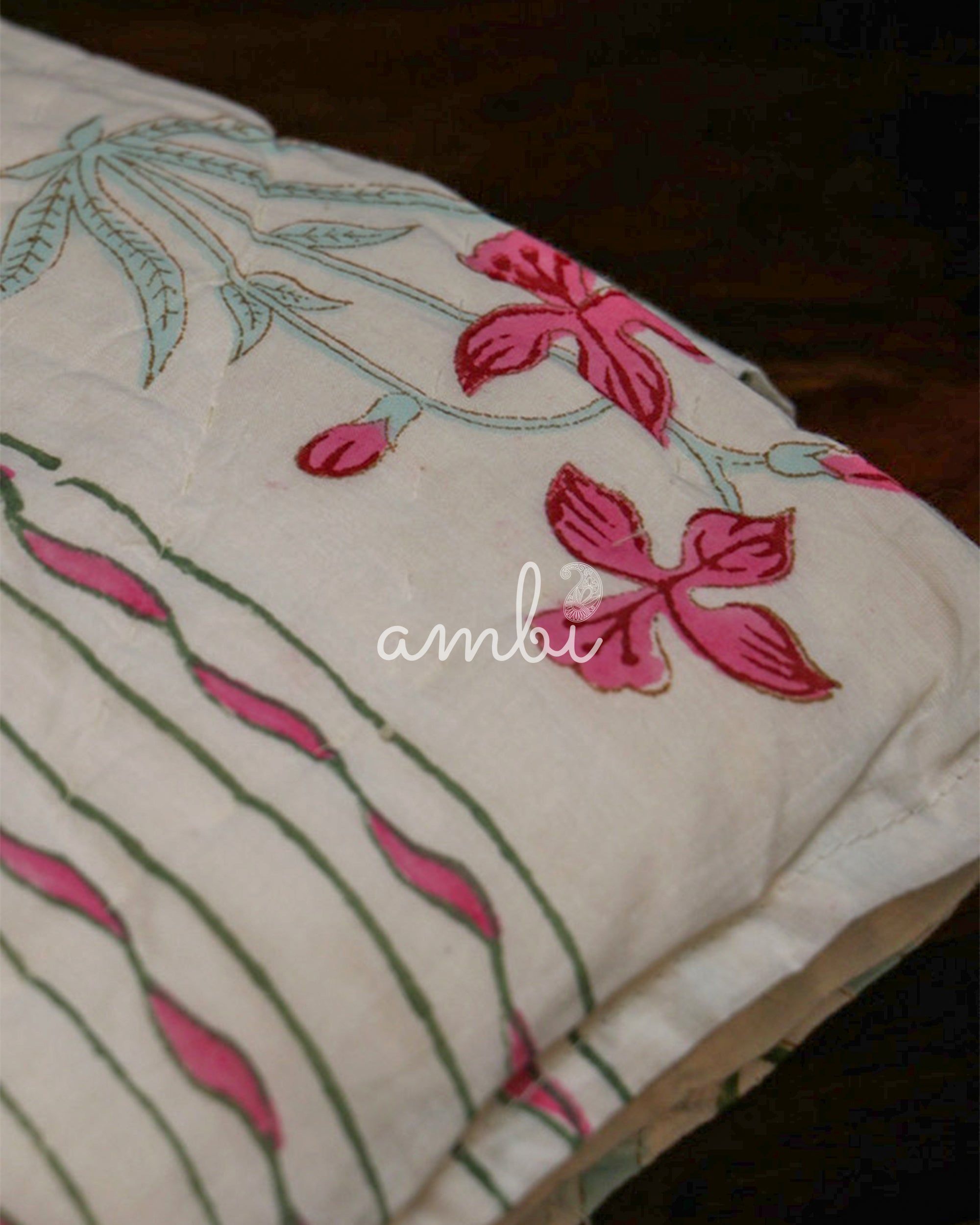 2026 Collection - Red Lily Hand Block Printed Jaipuri Rajai / Quilt- Double - 90X108 Inches