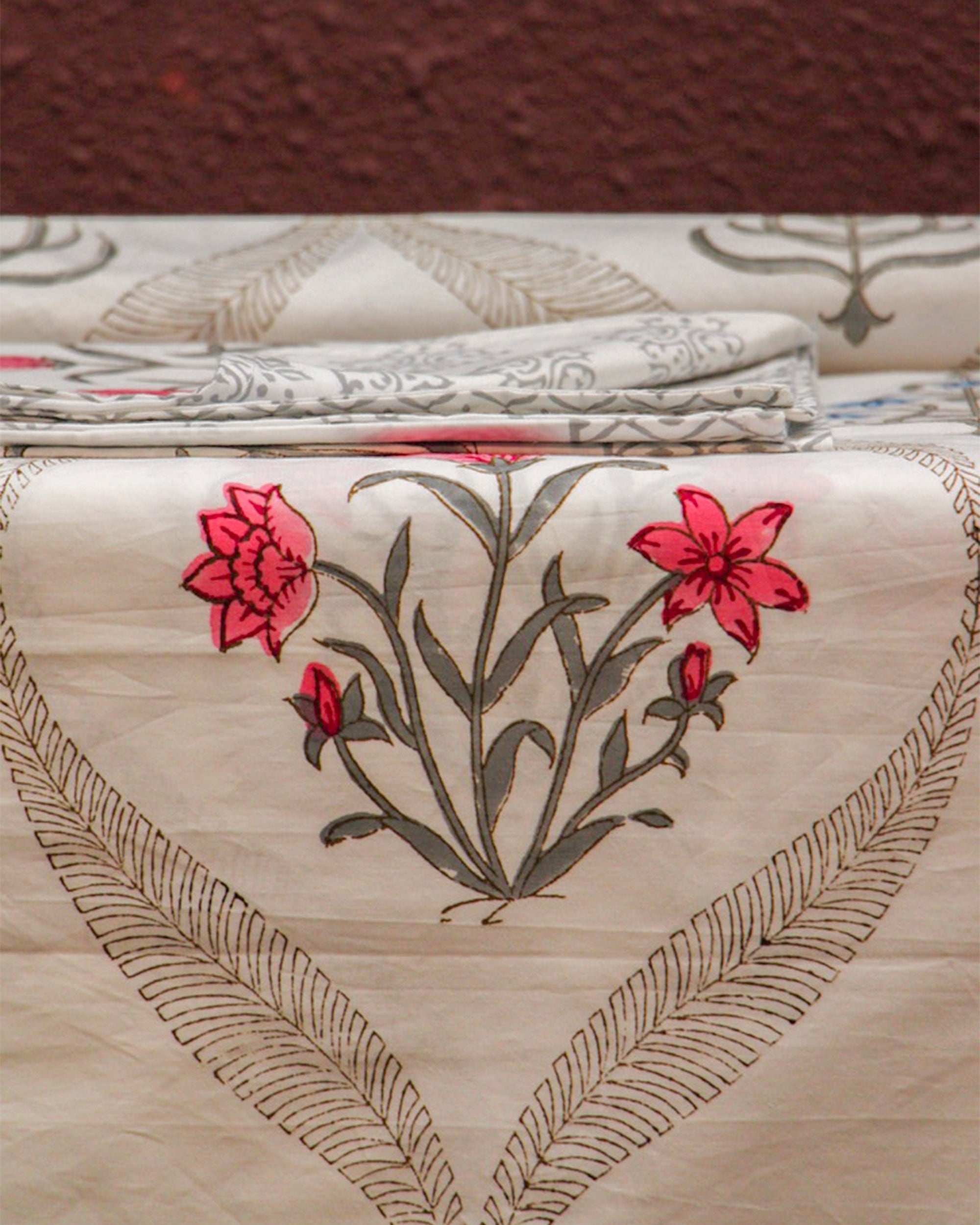 2026 Collection - Bed Sheet - Floral Jaipuri Hand Block Pure Cotton Parkhel Print Double Bedsheet with 2 Pillow Covers - 90X108 Inches