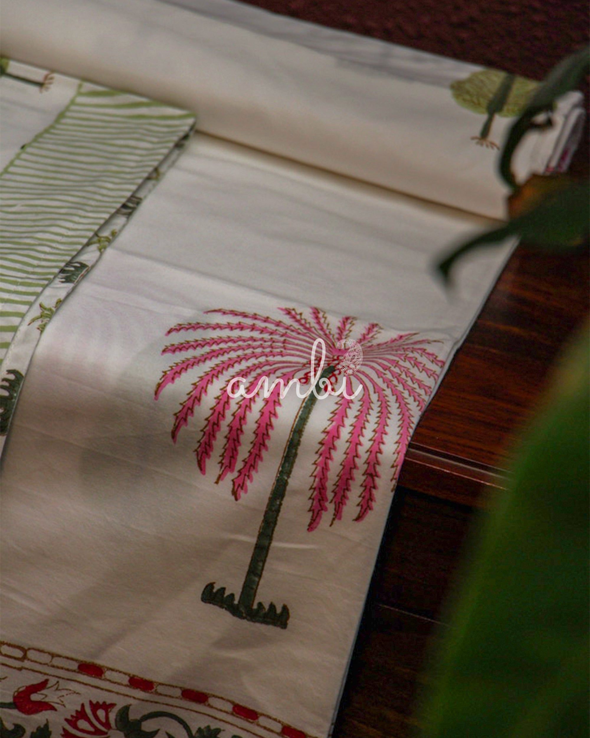 2026 Collection - Bed Sheet - Green Floral Jaipuri Hand Block Pure Cotton Parkhel Print Double Bedsheet with 2 Pillow Covers - 90X108 Inches