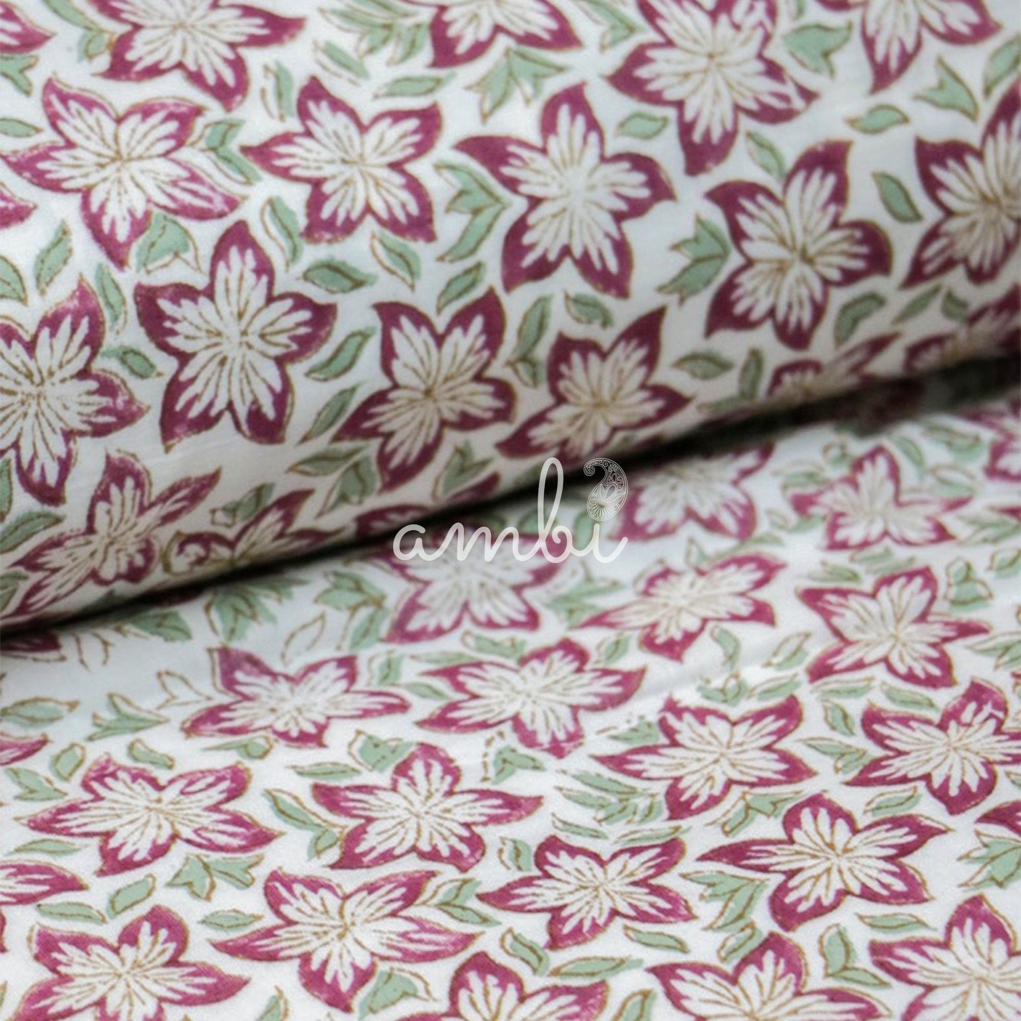 2026 Collection - White Floral Jaipuri Floral Mulmul Triple Layer Reversible Dohar (Single Bed, Pair of 2) - 60X90 Inches