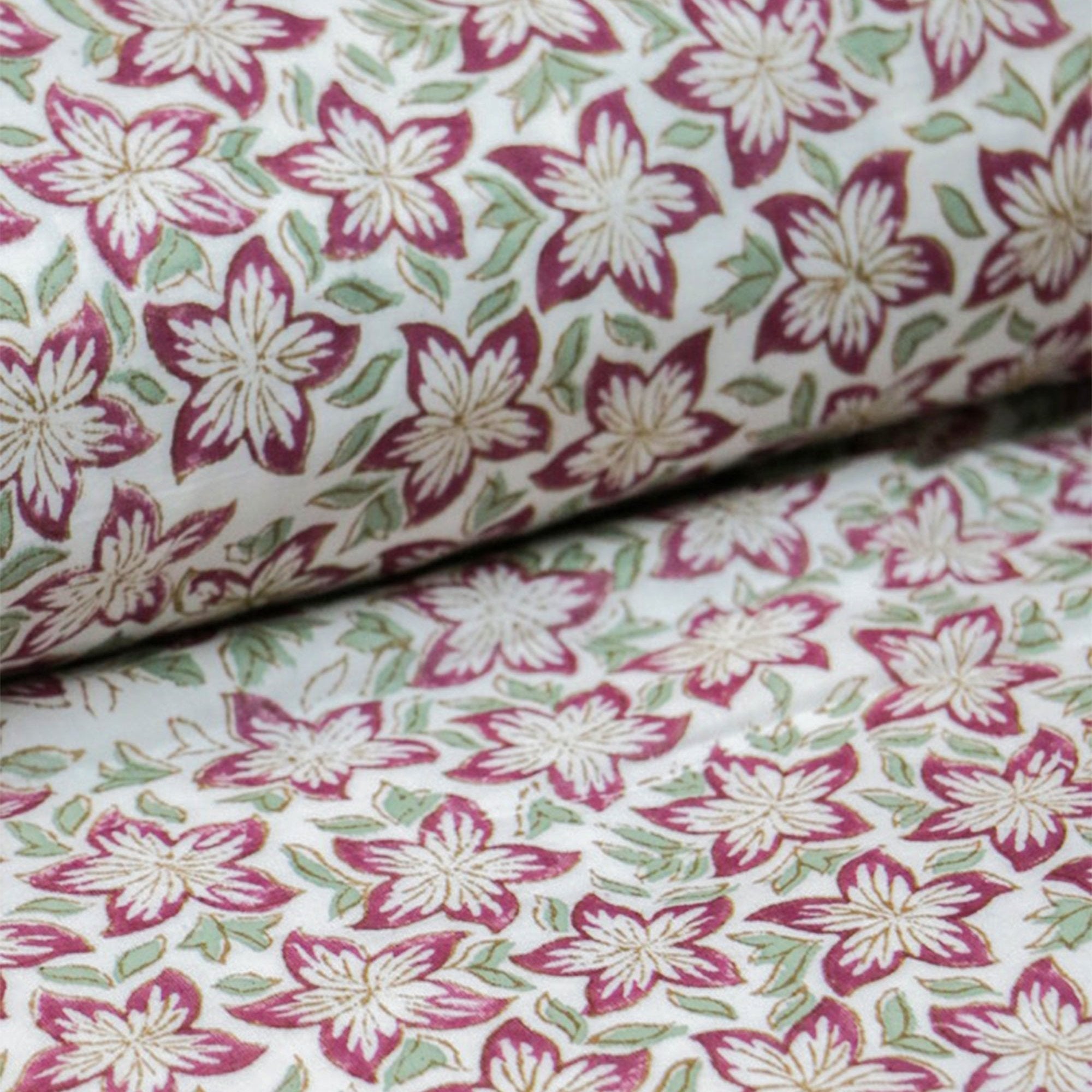 2026 Collection - White Floral Jaipuri Floral Mulmul Triple Layer Reversible Dohar (Single Bed, Pair of 2) - 60X90 Inches