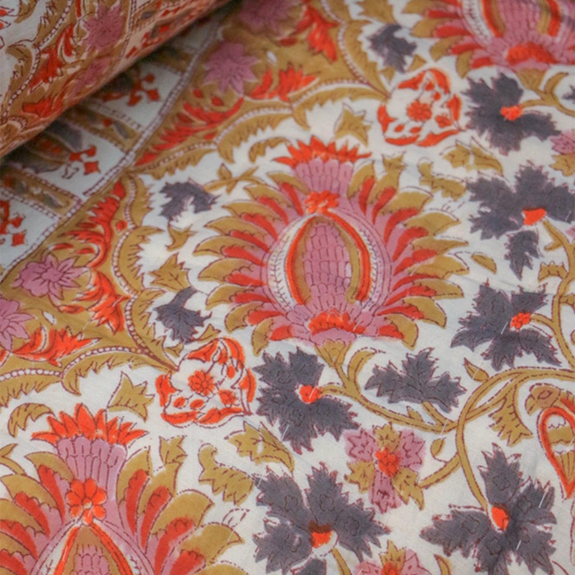 Diwali 2025 Collection - Pink & Light Blue Hand Block Printed Jaipuri Rajai / Quilt- Double - 90X108 Inches