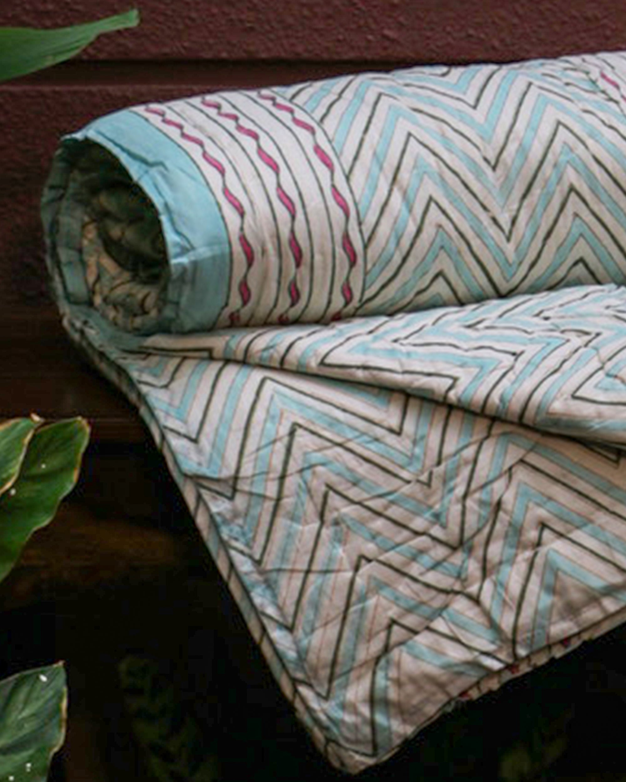 Diwali 2025 Collection - Red Lily Hand Block Printed Jaipuri Rajai / Quilt- Double - 90X108 Inches