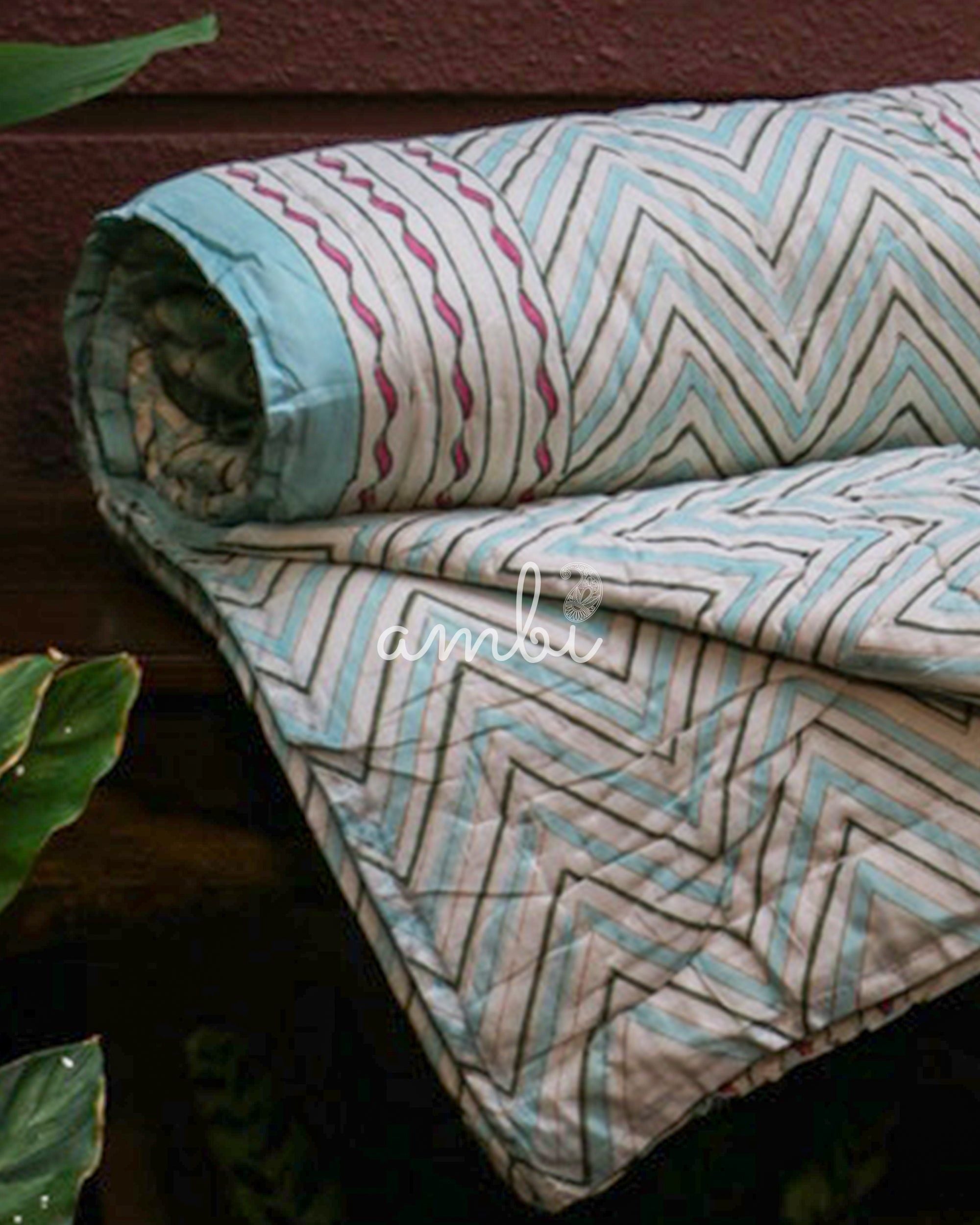 2026 Collection - Red Lily Hand Block Printed Jaipuri Rajai / Quilt- Double - 90X108 Inches