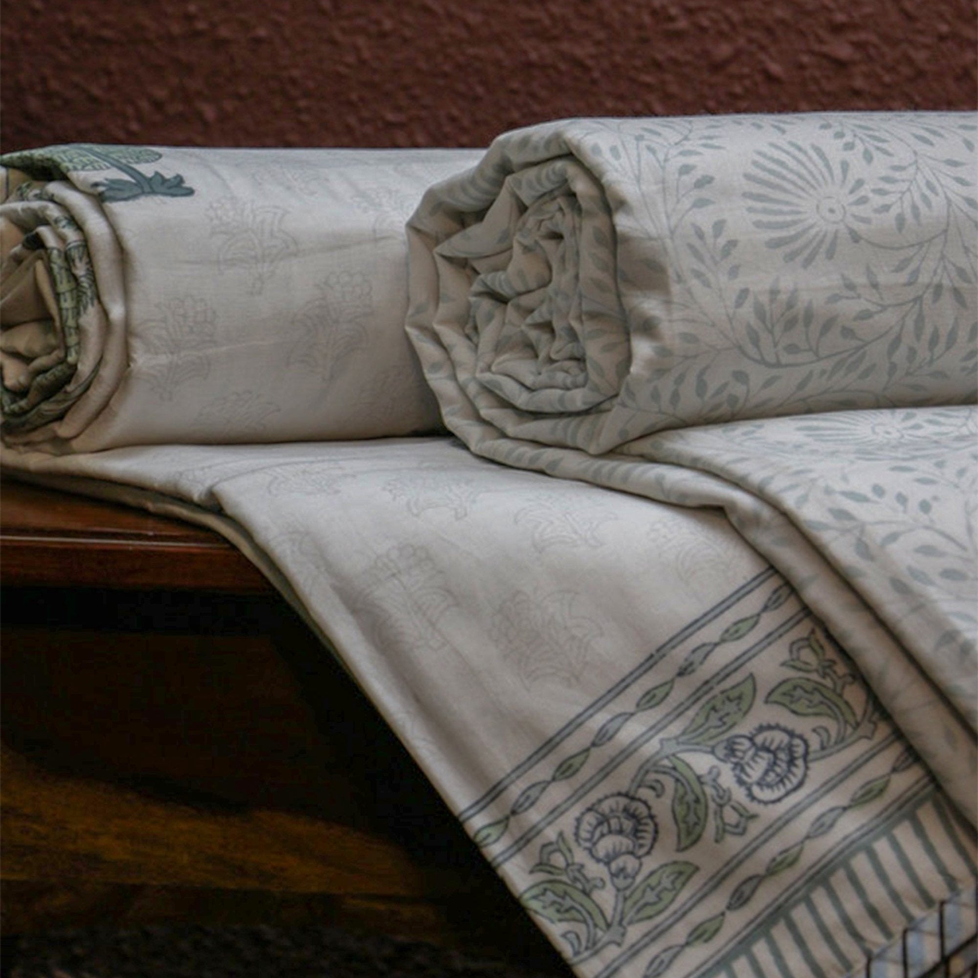 Diwali 2025 Light Blue Jaipuri Floral Mulmul Triple Layer Reversible Dohar (Single Bed, Pair of 2) - 60X90 Inches